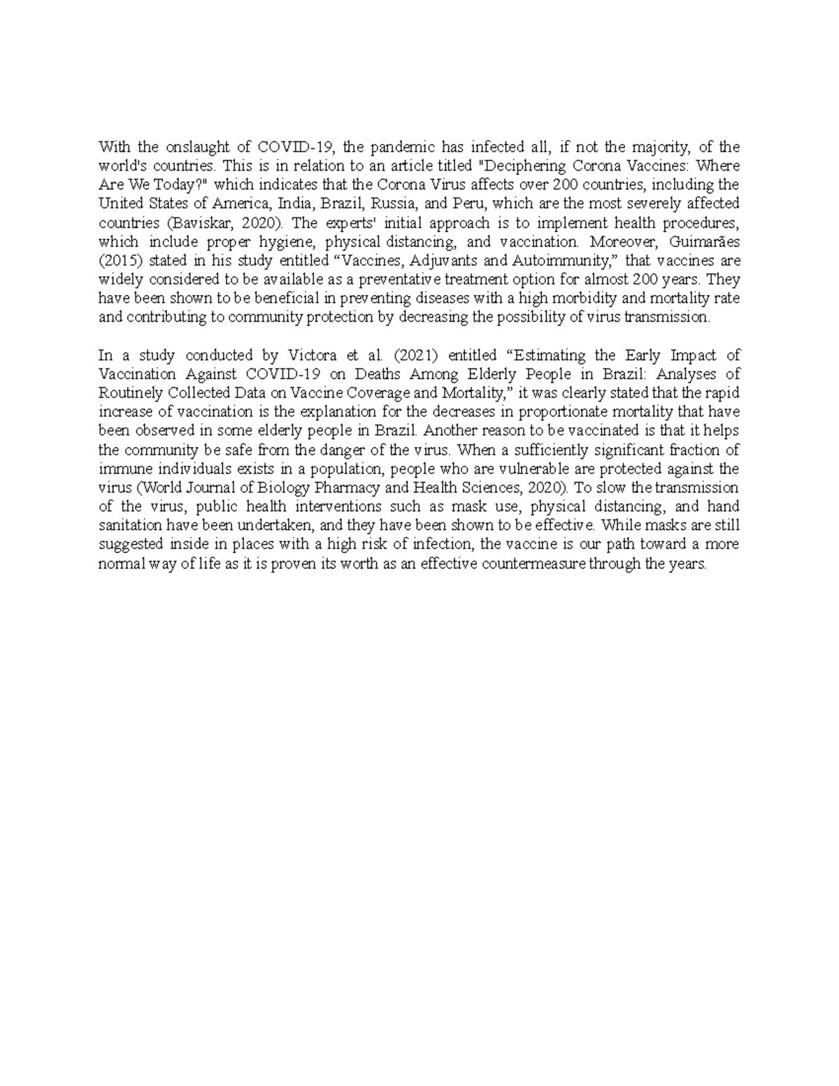 Position Paper- vaccination - With the onslaught of COVID-19, the ...