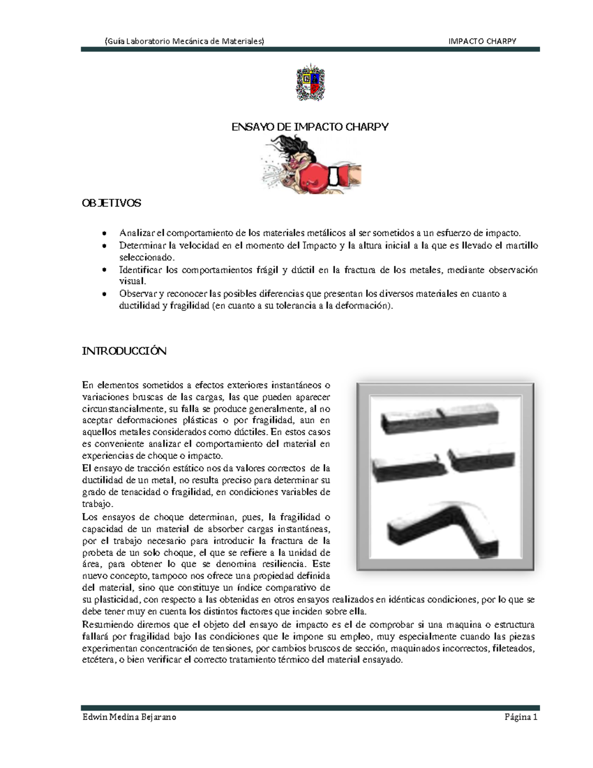 Guía De Laboratorio Prueba De Impacto - ENSAYO DE IMPACTO CHARPY ...