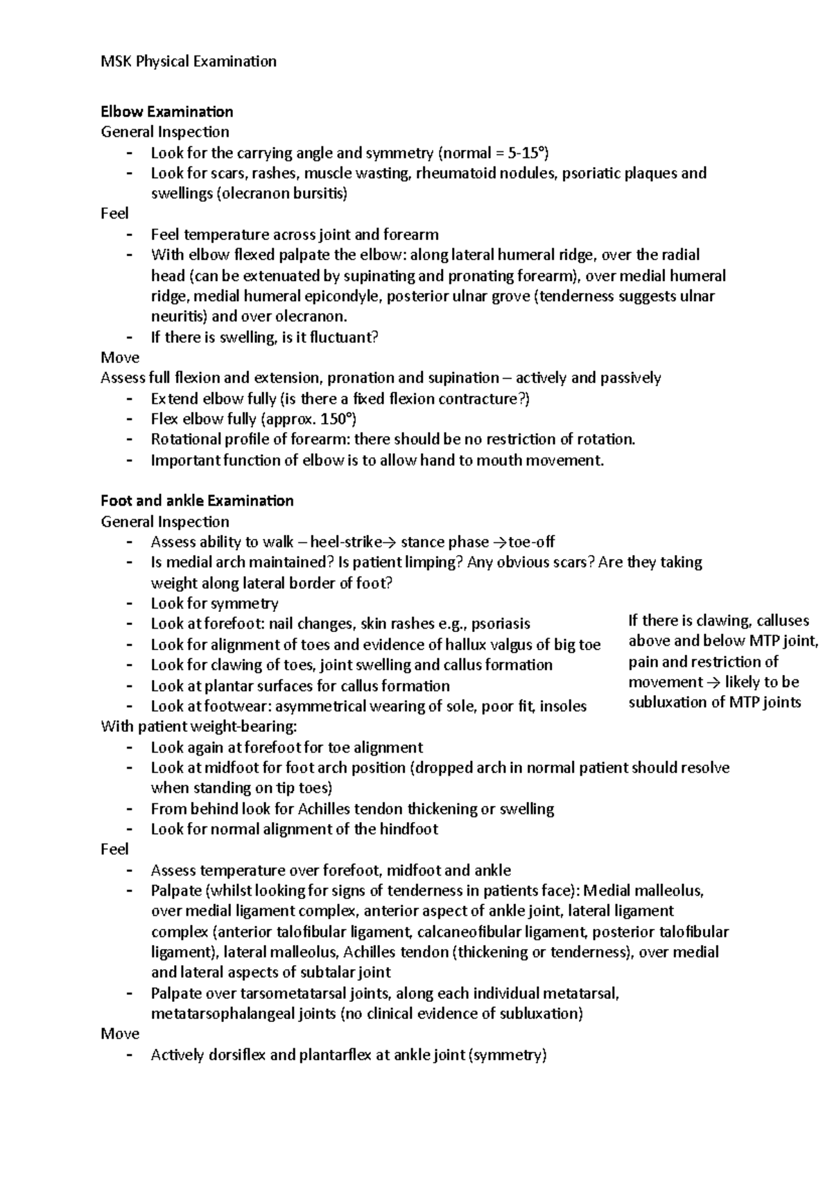 MSK Physical Examination - Elbow Examination General Inspection Look ...