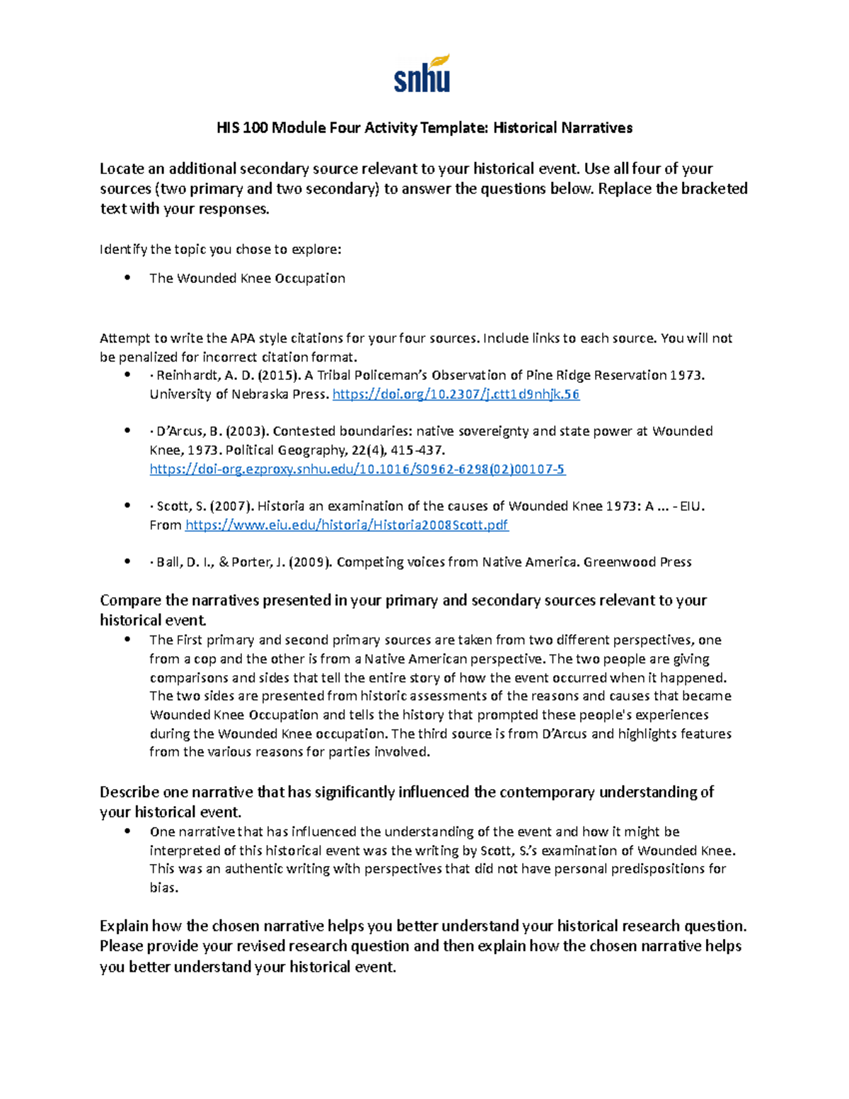 1HIS 100 Module Four Activity Narratives Template - HIS 100 Module Four ...