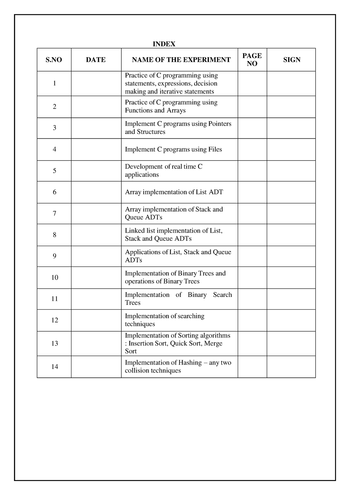 C pgmg & DS manual 2021(EEE) UCE - INDEX S DATE NAME OF THE EXPERIMENT ...