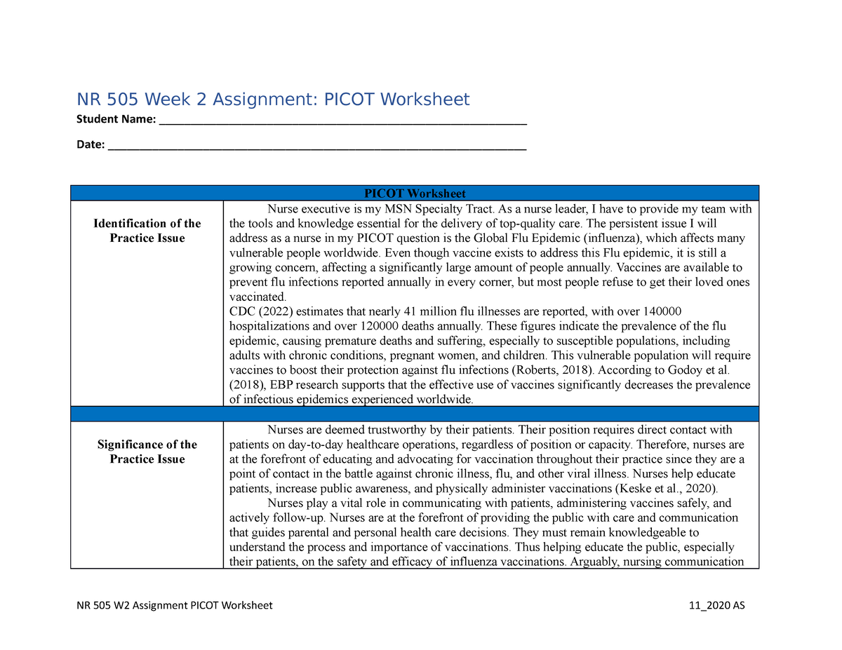 week 2 picot worksheet assignment