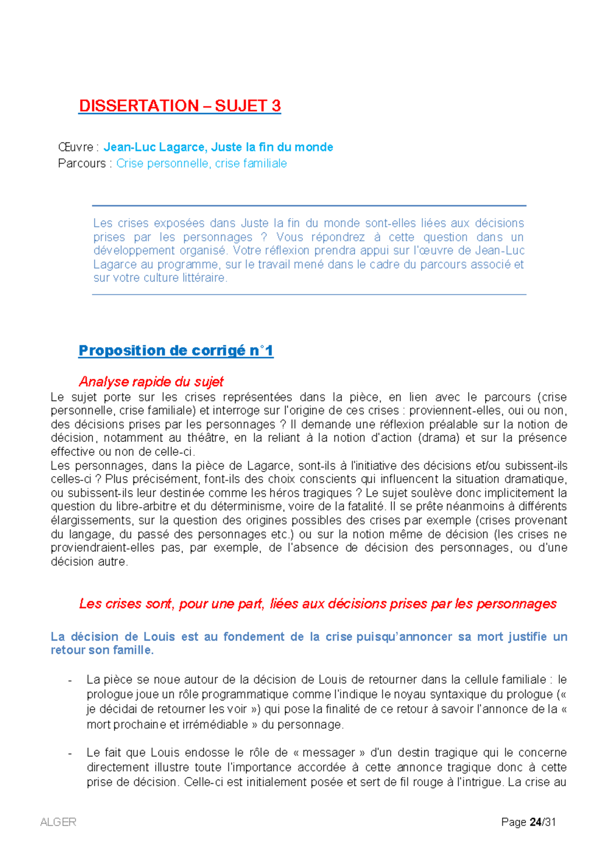 sujet de dissertation jean luc lagarce