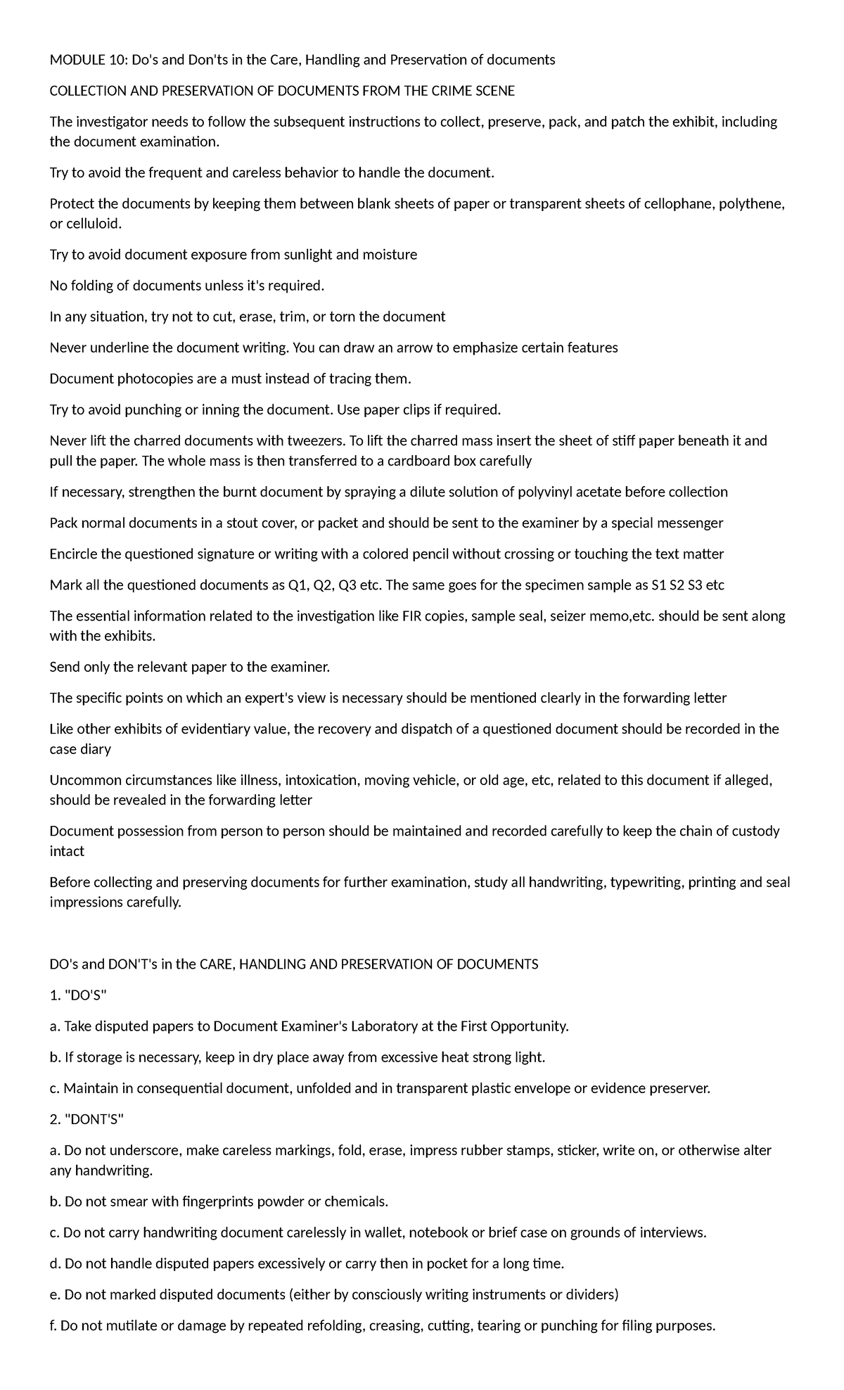 Document Summary BS Criminology MODULE 10 Do's and Don'ts in the