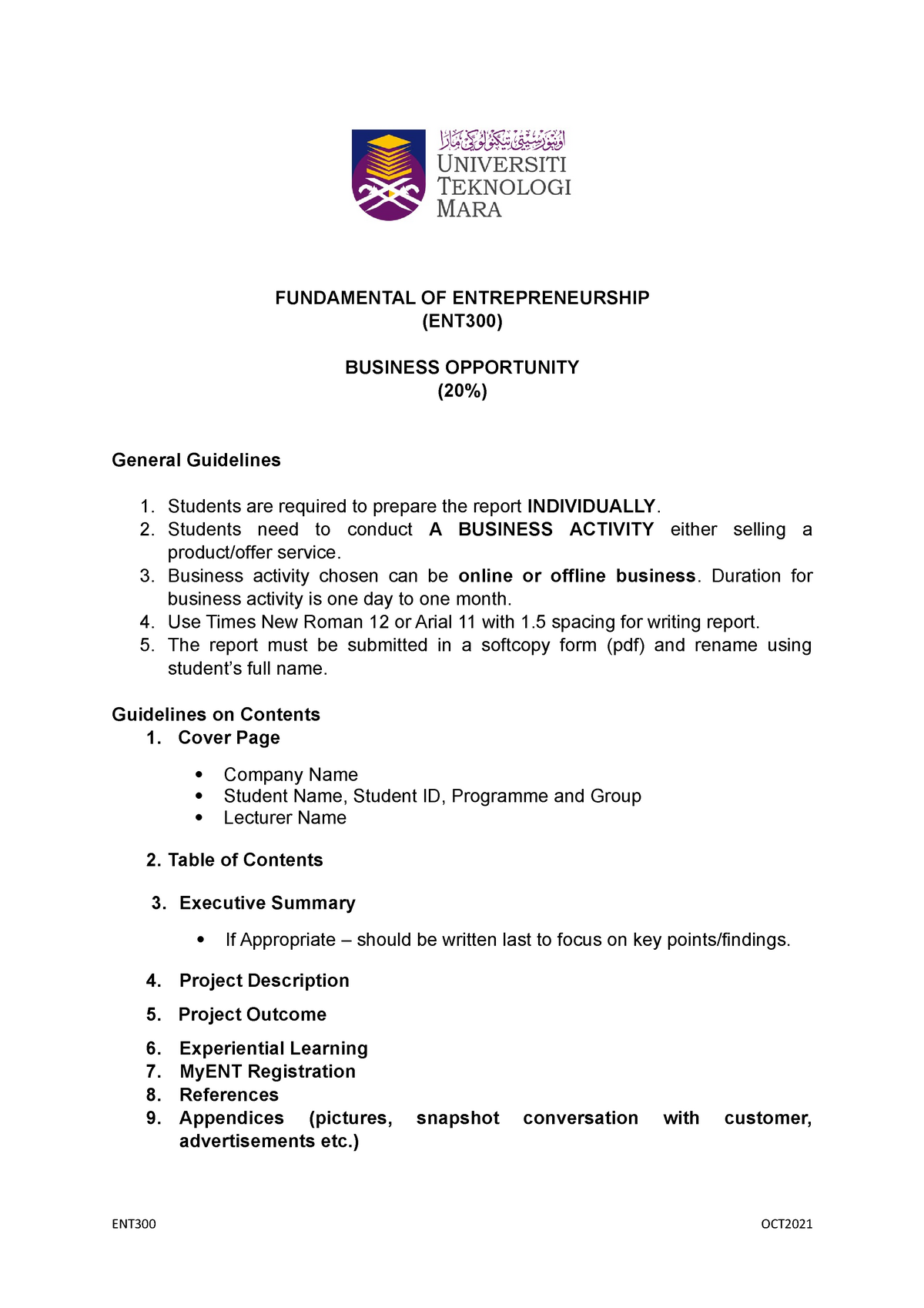 contoh assignment ent300 business opportunity