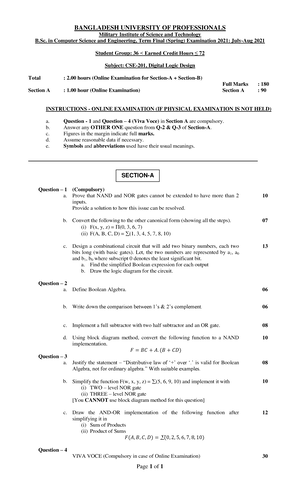 CSE 201 Sec B - Dld - Page 1 of 2 BANGLADESH UNIVERSITY OF ...