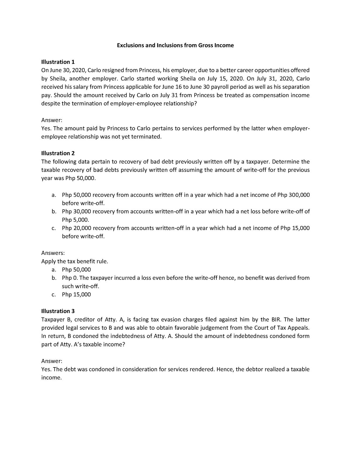 Module No 8.1 - Illustrations - Exclusions And Inclusions From Gross ...