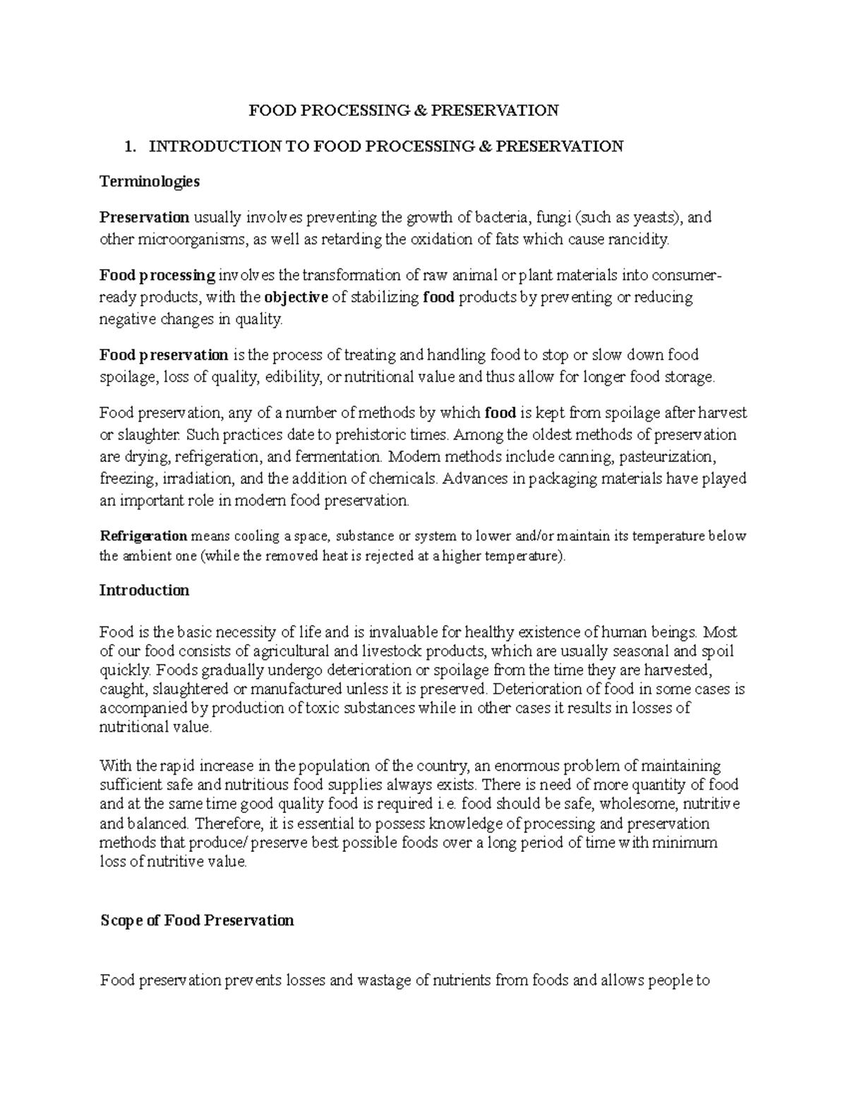 Food Processing & Preservation FOOD PROCESSING & PRESERVATION 1