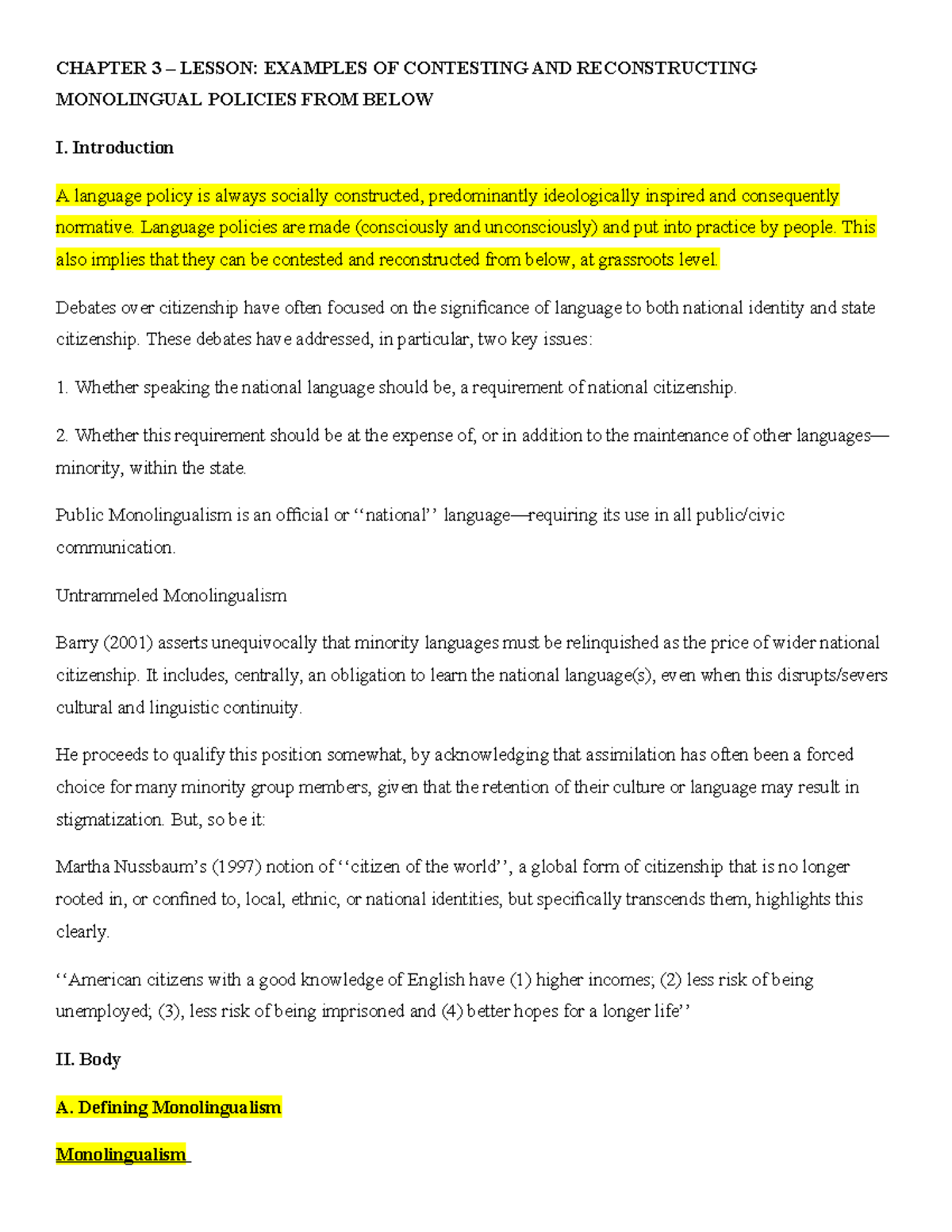 Language-Policy- Finals - CHAPTER 3 – LESSON: EXAMPLES OF CONTESTING ...