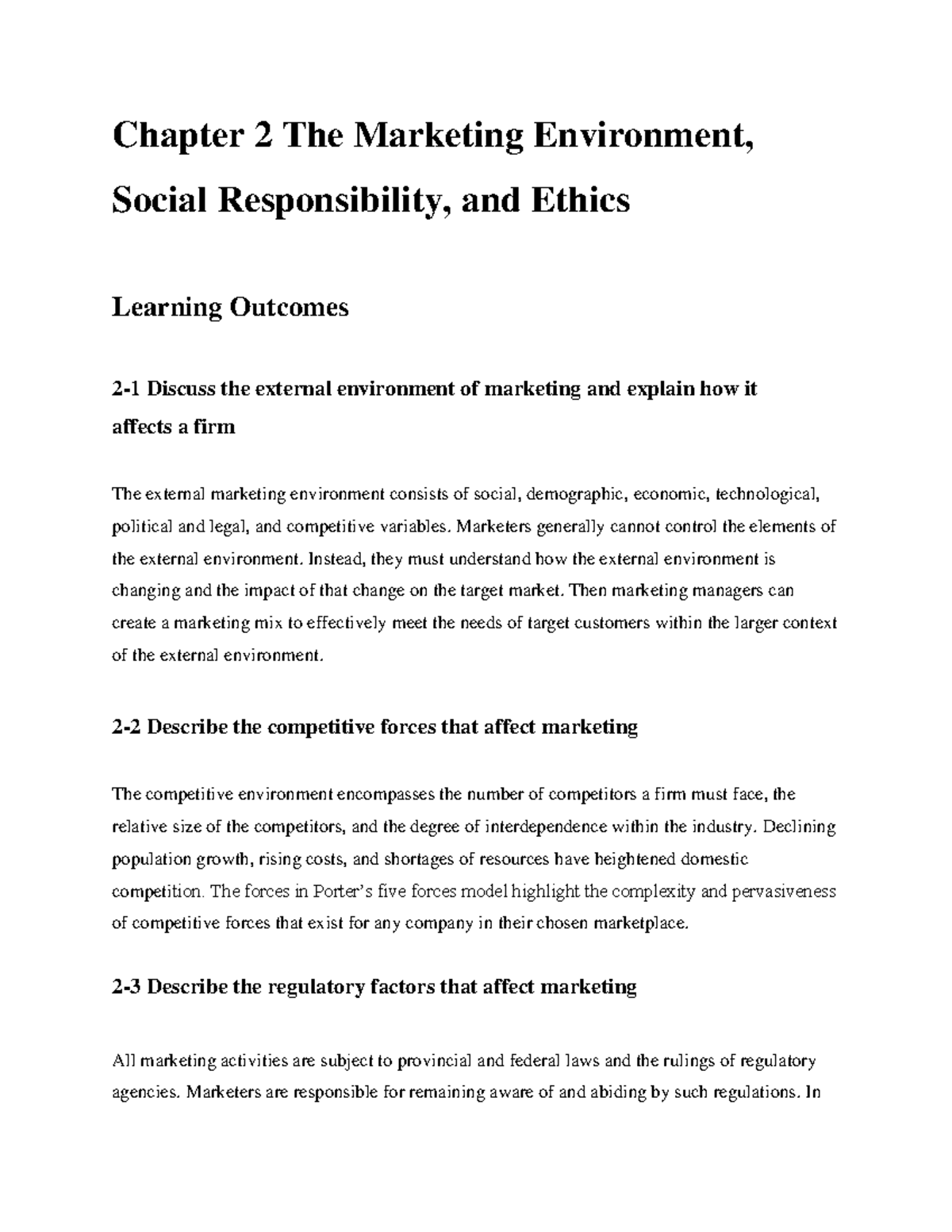 Chapter 2 The Marketing Environment Mkt100 Toronto Met Studocu