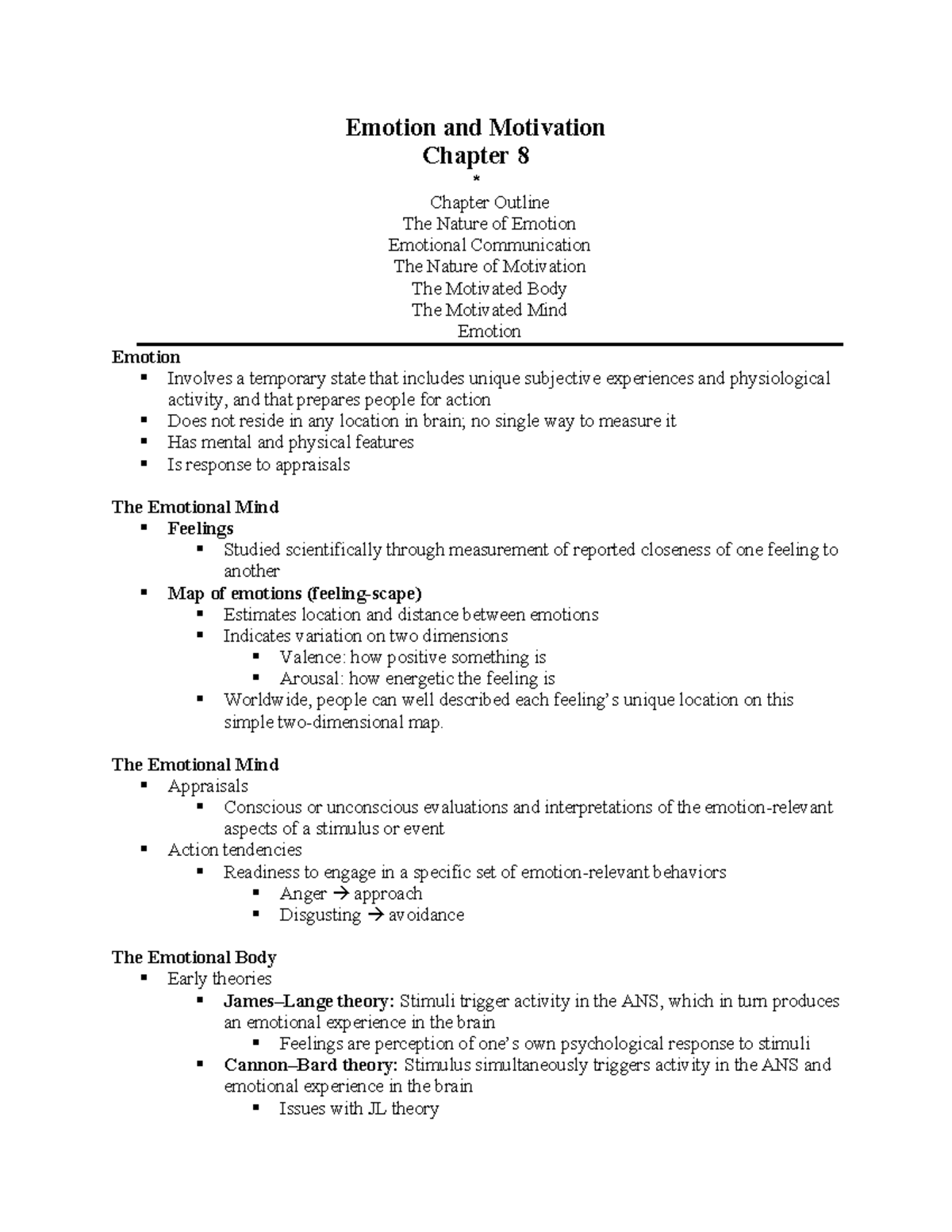 Psy Chapter 8 - emotion and motiation - Emotion and Motivation Chapter ...