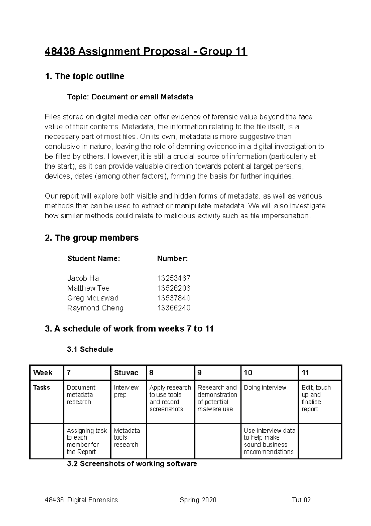 Assignment Proposal G11 - The topic outline Topic: Document or email ...