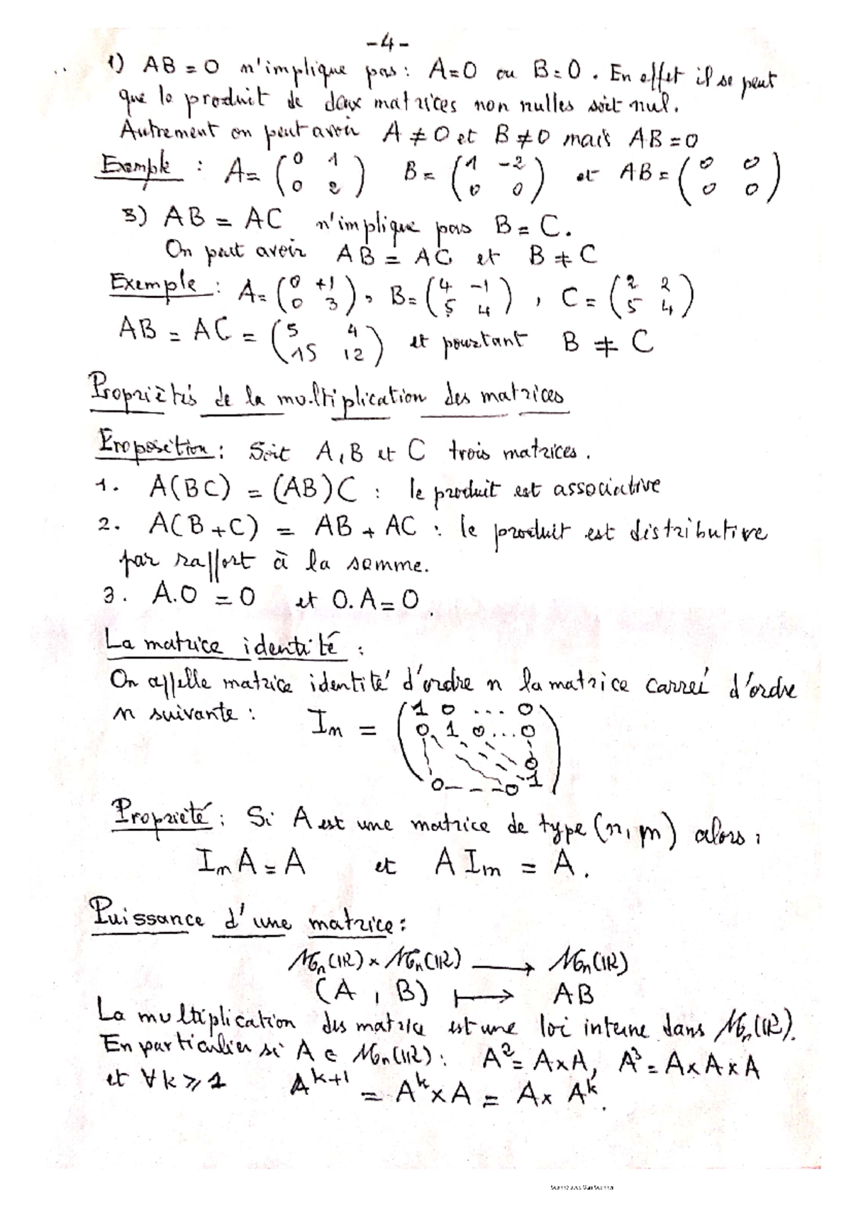 Les matrices ( 2 ) - algebre 3 - Mathématiques - Studocu