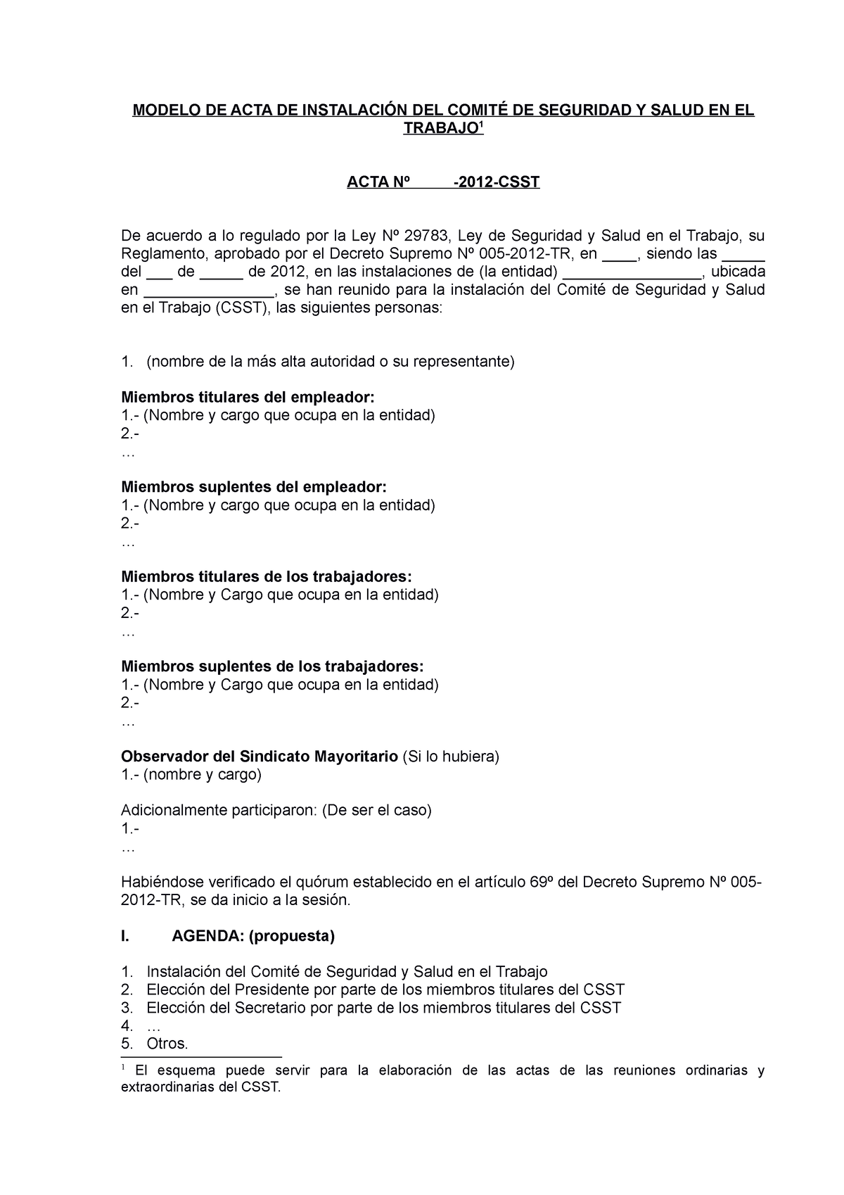 Modelo De Acta De Constitucion E Instalacion De Comite De Sst Modelo