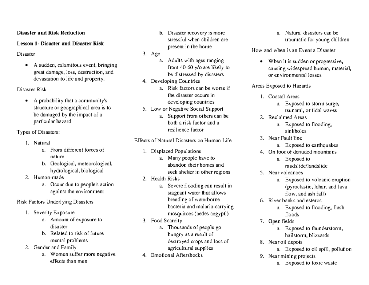 Disaster And Risk Reduction - Disaster And Risk Reduction Lesson 1 ...