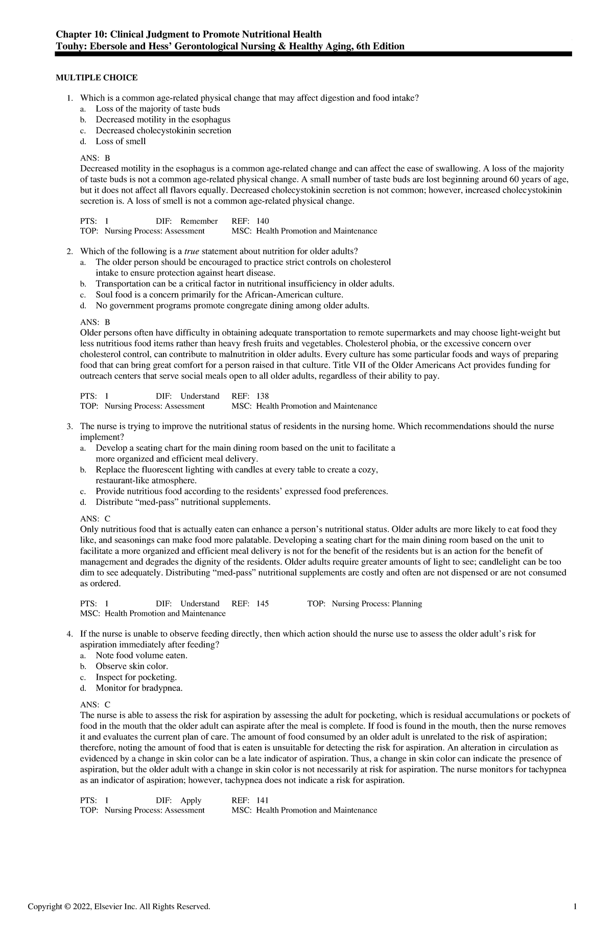 Clinical Judgment for Nutritional Health in Older Adults - Studocu