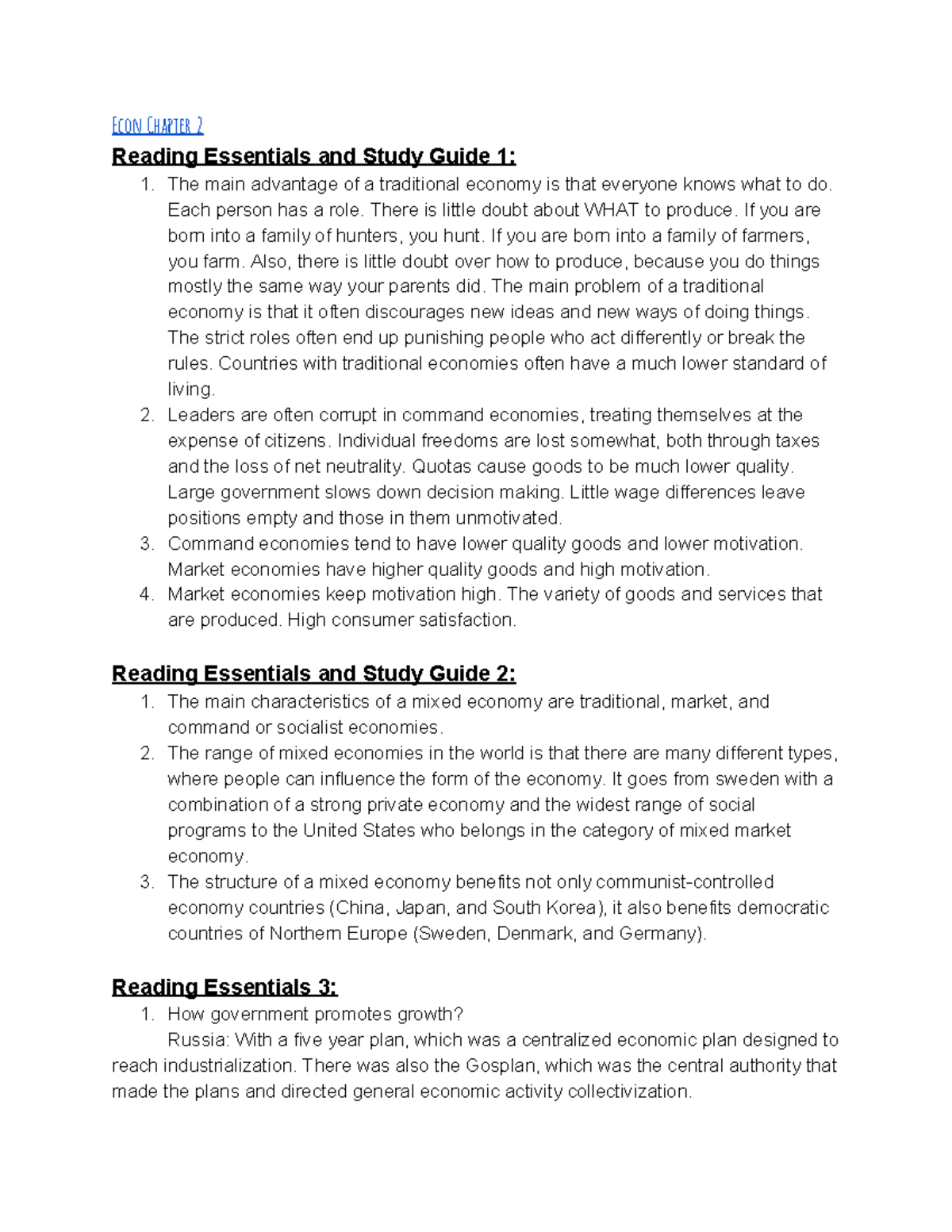 Econ Chapter 2 - Lecture Notes 2 - Econ Chapter 2 Reading Essentials ...