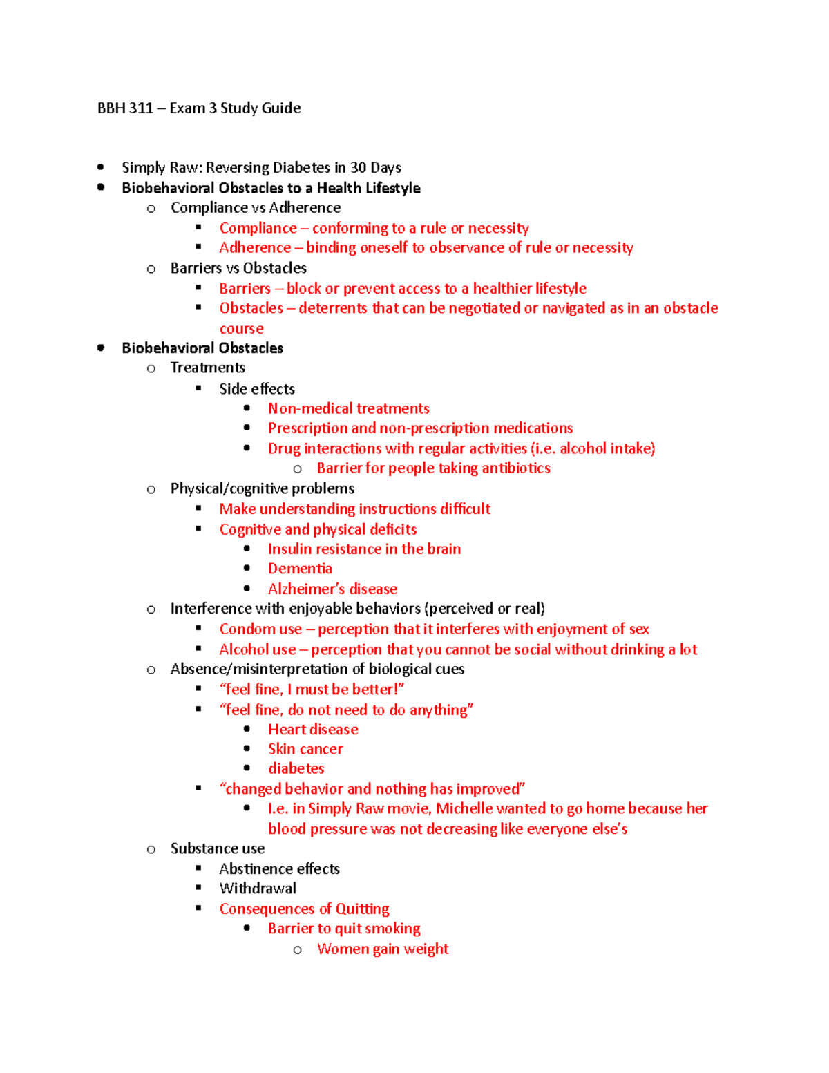 BBH 311 exam 3 study guide Fall 2020 - BBH 311 – Exam 3 Study Guide ...