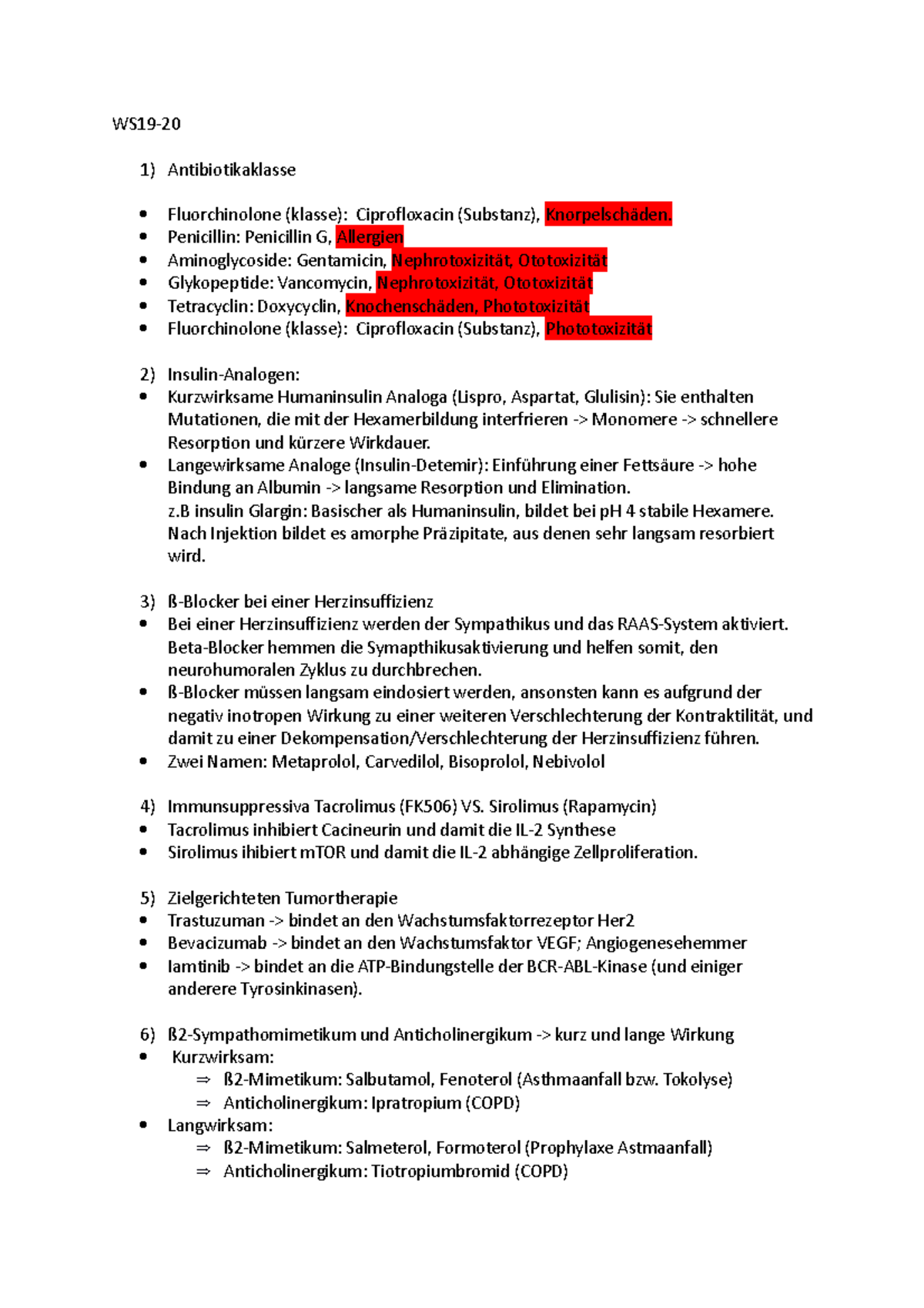 Zusammenfassung Klausuren - WS19- Antibiotikaklasse Fluorchinolone ...