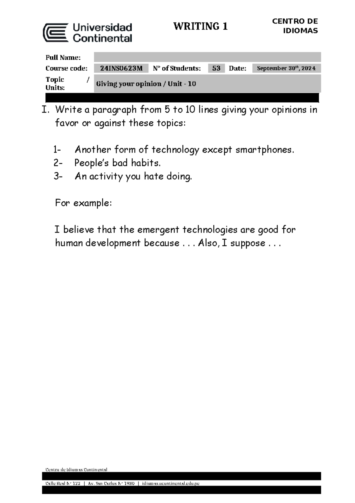 3.1. Writing 1 - Aporte de notas - WRITING 1 CENTRO DE IDIOMAS Full ...