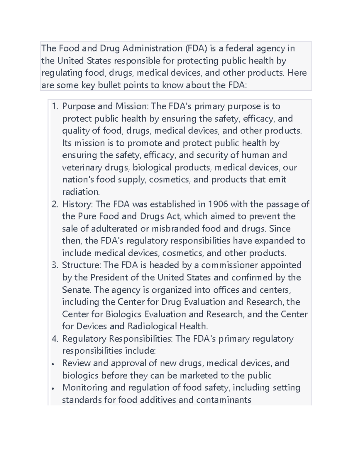 FDA - Notes - The Food and Drug Administration (FDA) is a federal ...