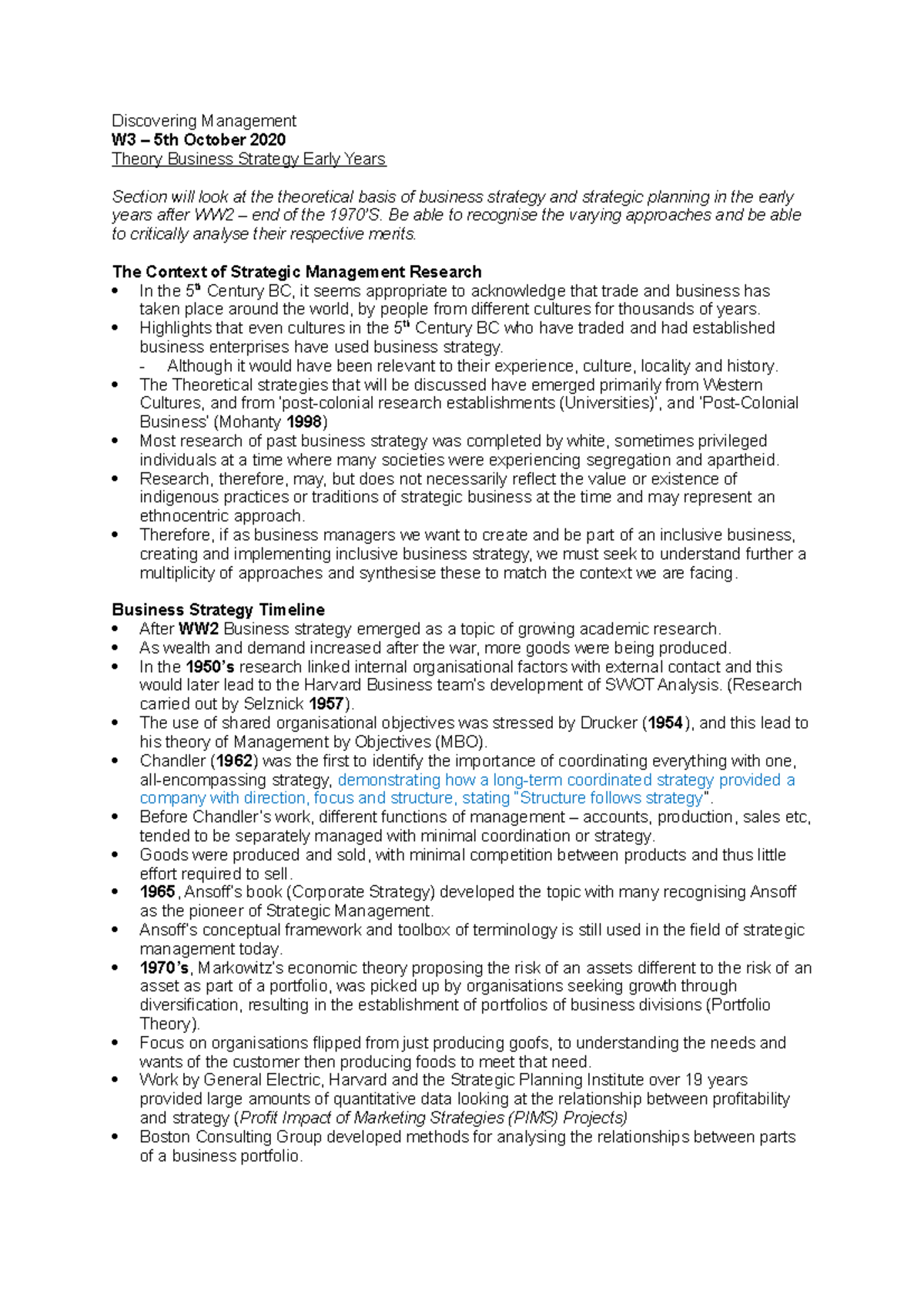 T1 W3 Discovering Management Lecture Notes - Discovering Management W3 ...
