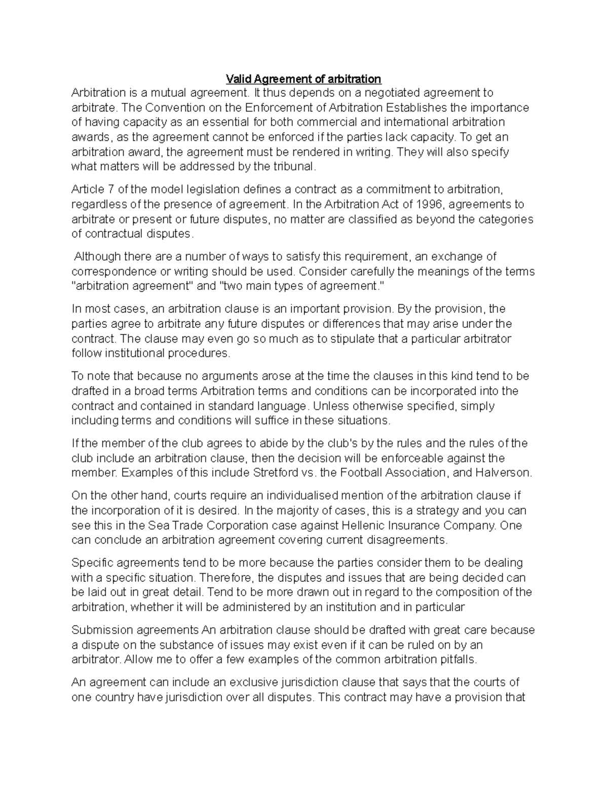 Valid Agreement of arbitration - Valid Agreement of arbitration ...