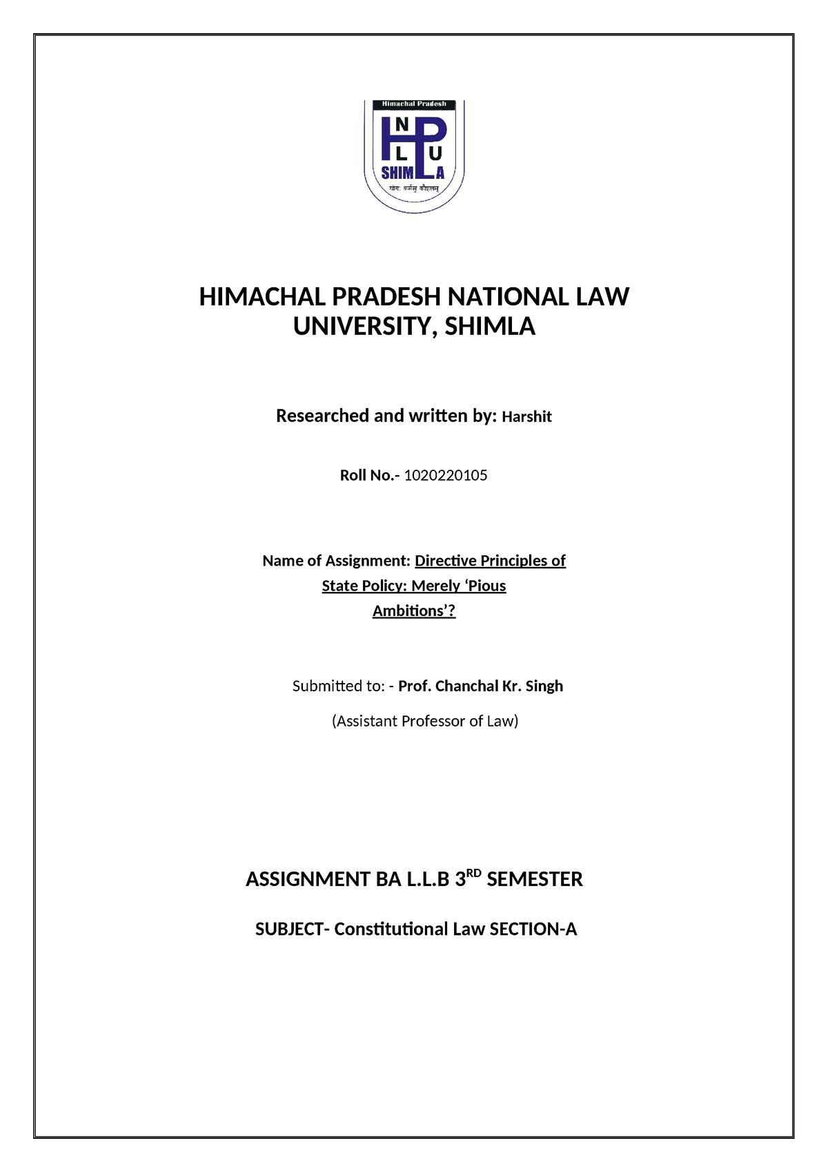 nlu shimlanlu shimla - HIMACHAL PRADESH NATIONAL LAW UNIVERSITY, SHIMLA ...