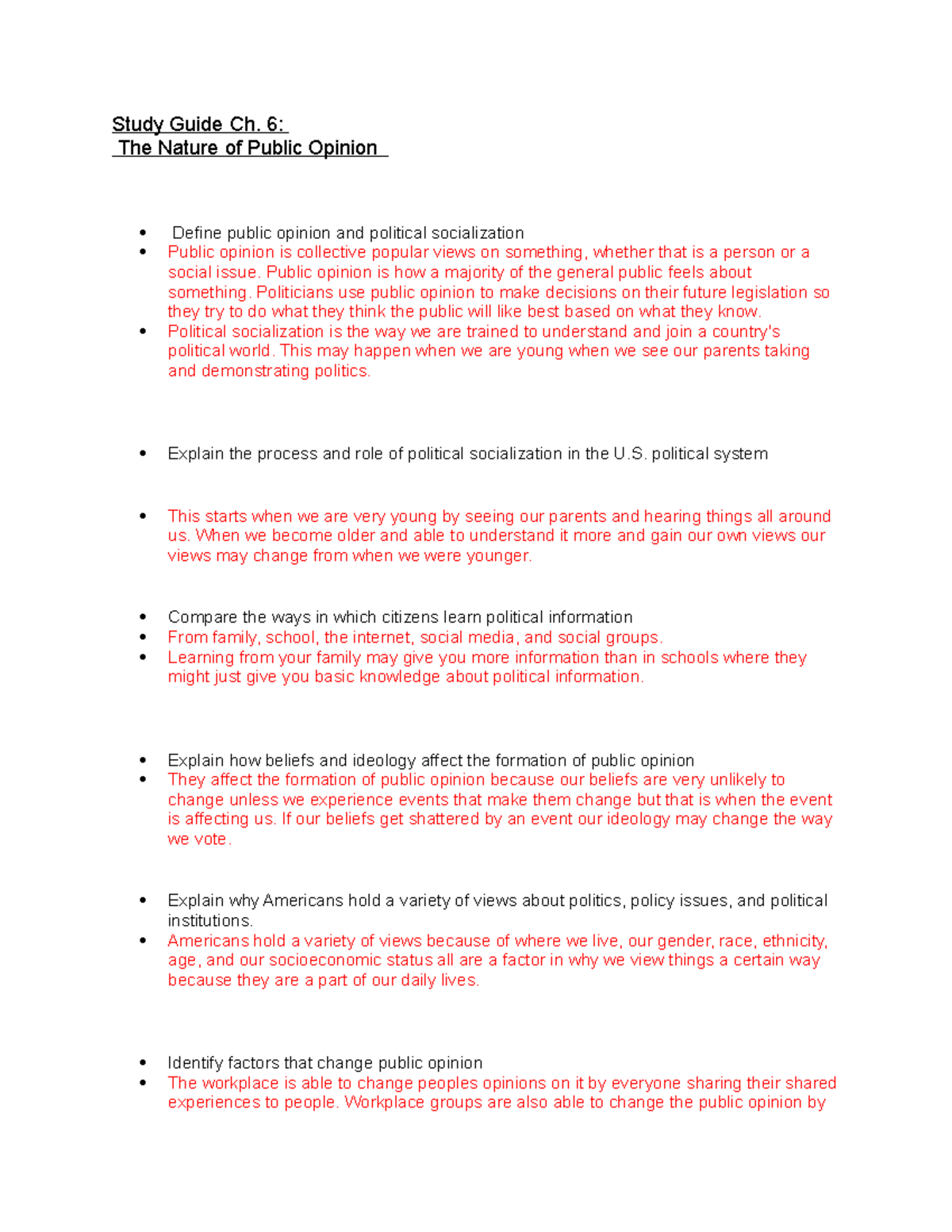 Study Guide Ch 6and 8 - Study Guide Ch. 6: The Nature of Public Opinion ...