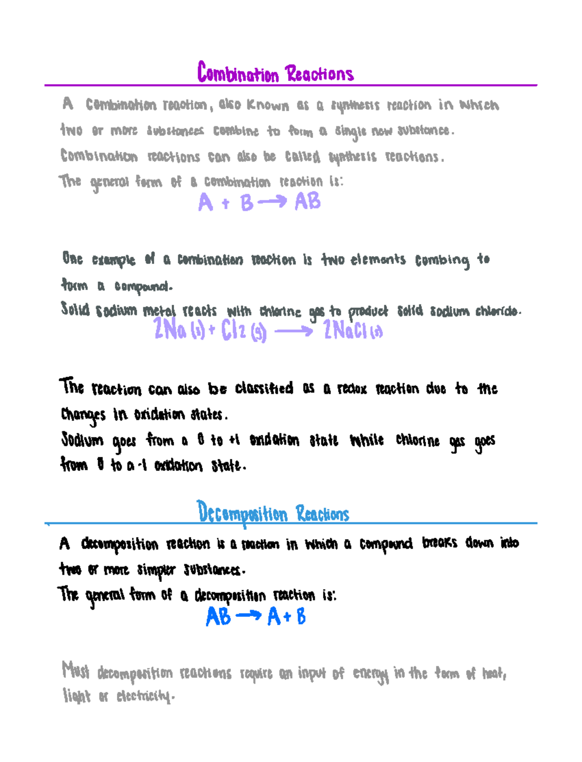Combination and Reactions Combination Reactions A combination reaction alsoknown