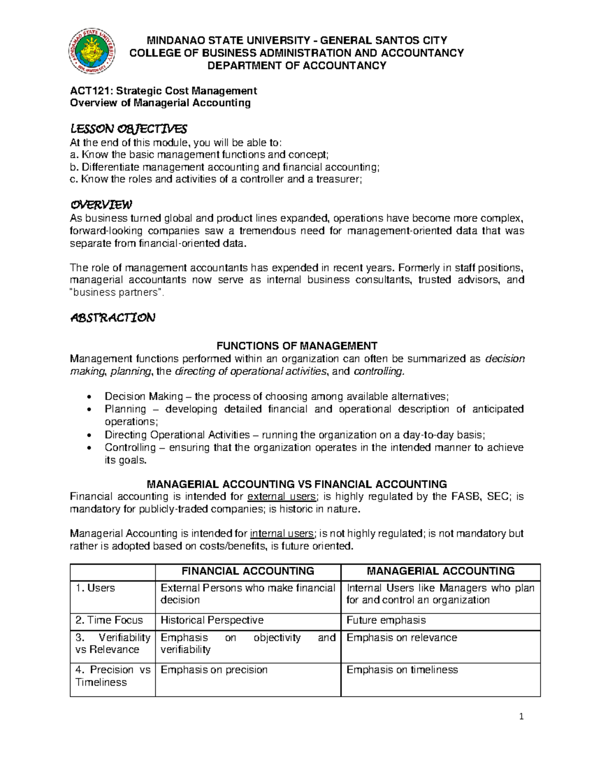 Overview of Managerial Accounting - Warning: TT: undefined function: 32 ...