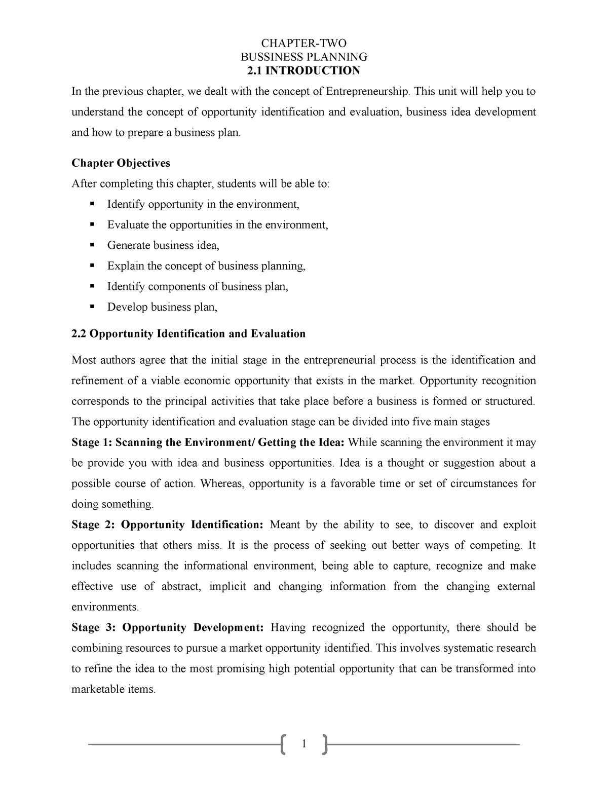 Chapter-Two Summer - BY,BSA(MBA) - CHAPTER-TWO BUSSINESS PLANNING 2 ...