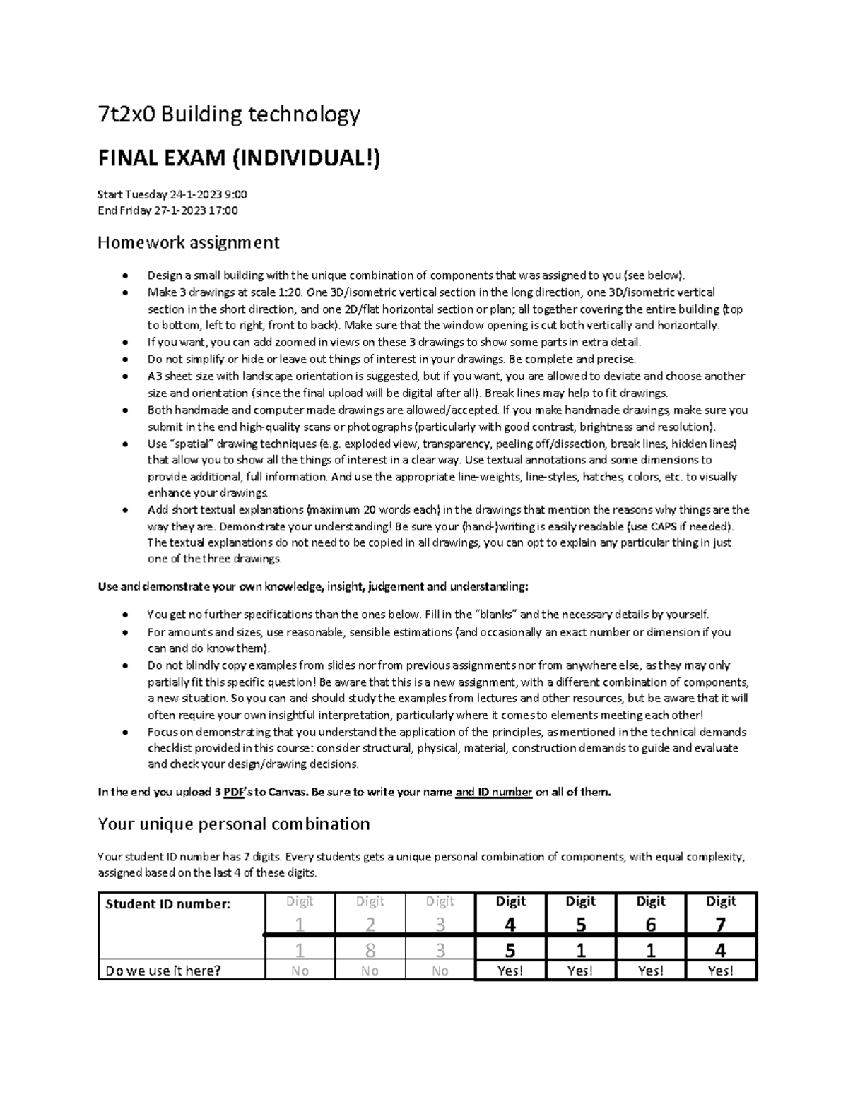 7t2x0 Final EXAM 2022'23 Personal adjustments 7t2x0 Building