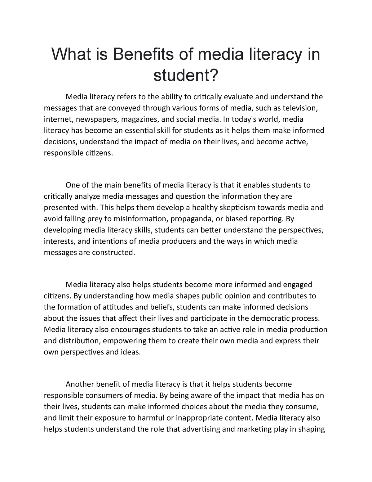 define media literacy essay