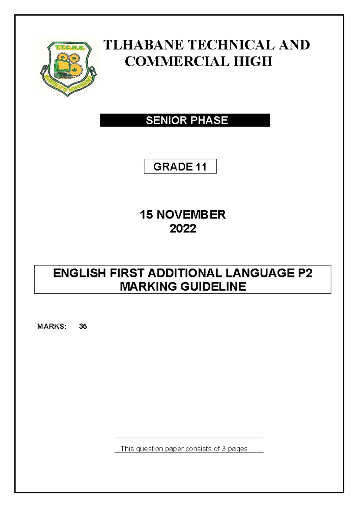 English FAL P2 GR9 MEMO NOV 2017 - TLHABANE TECHNICAL AND COMMERCIAL ...