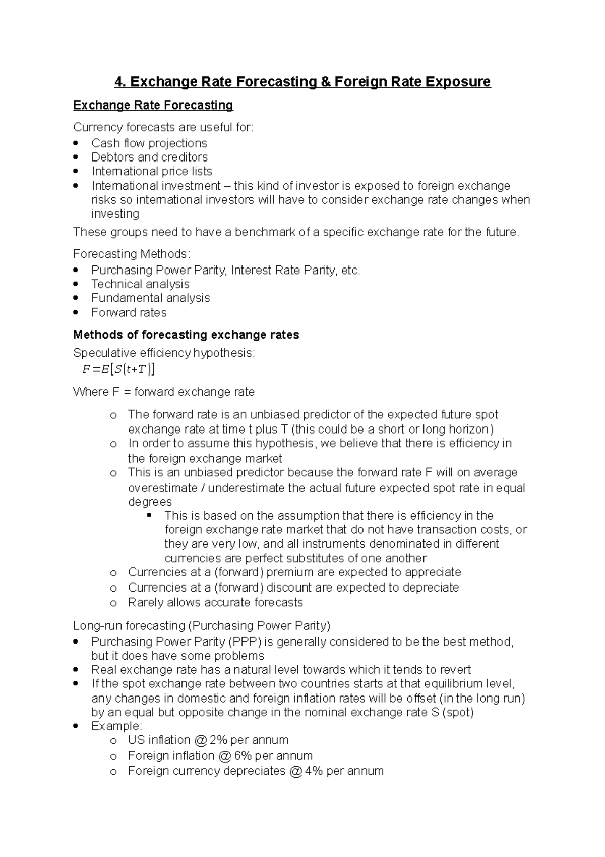 4. Exchange Rate Forecasting & Foreign Rate Exposure - 4. Exchange Rate ...