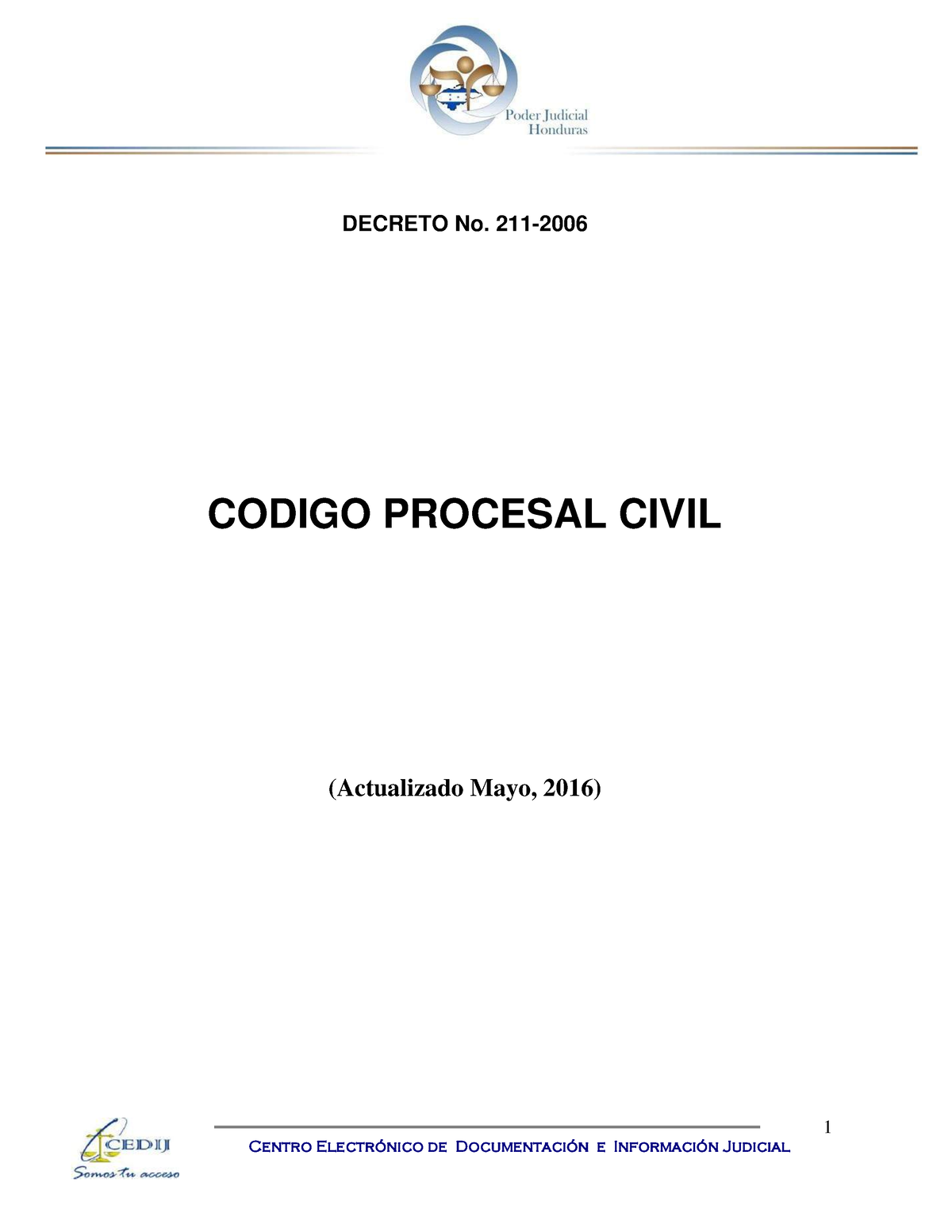 Codigo Procesal Civil - 1 DECRETO No. 211- CODIGO PROCESAL CIVIL ...