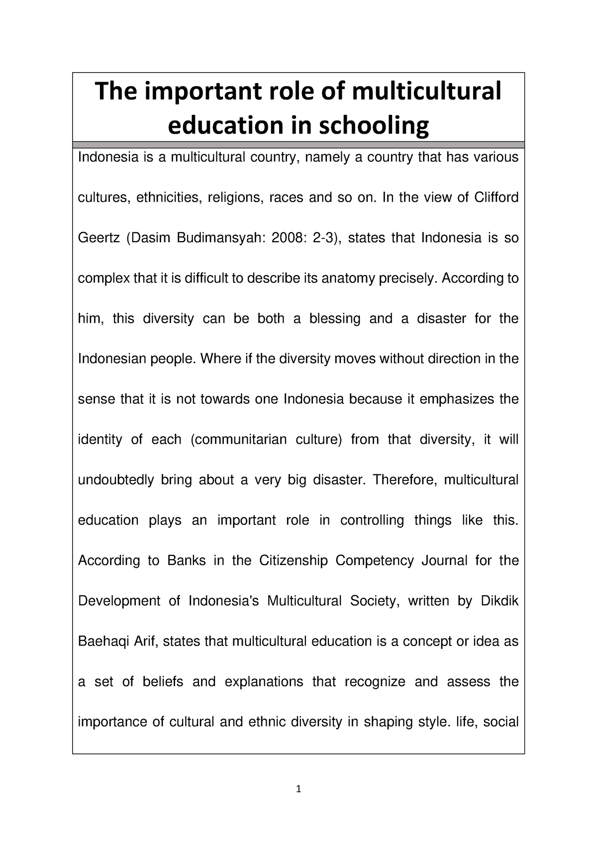 why is multicultural education important essay