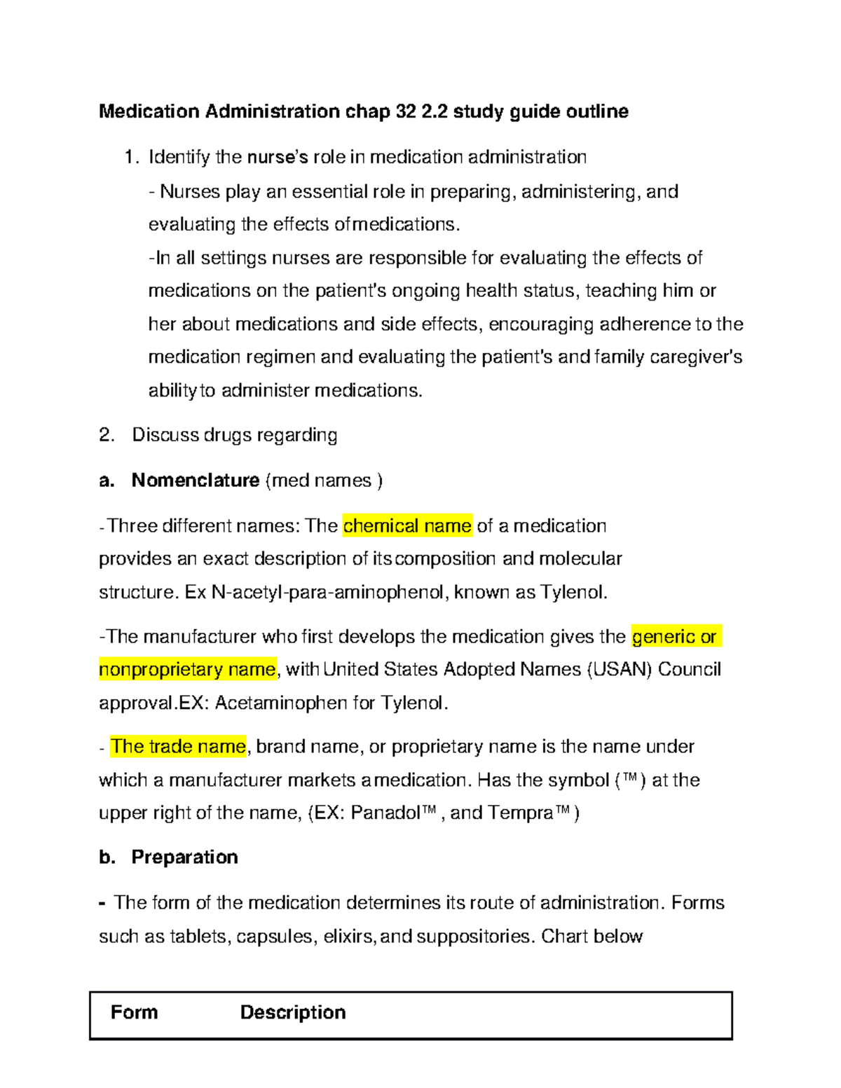 Medication Administration Outline Study Guide.docx - Medication 