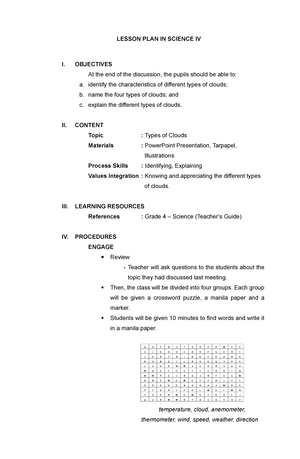 Science 4 Lesson Plan - LESSON PLAN IN SCIENCE IV I. OBJECTIVES At The ...