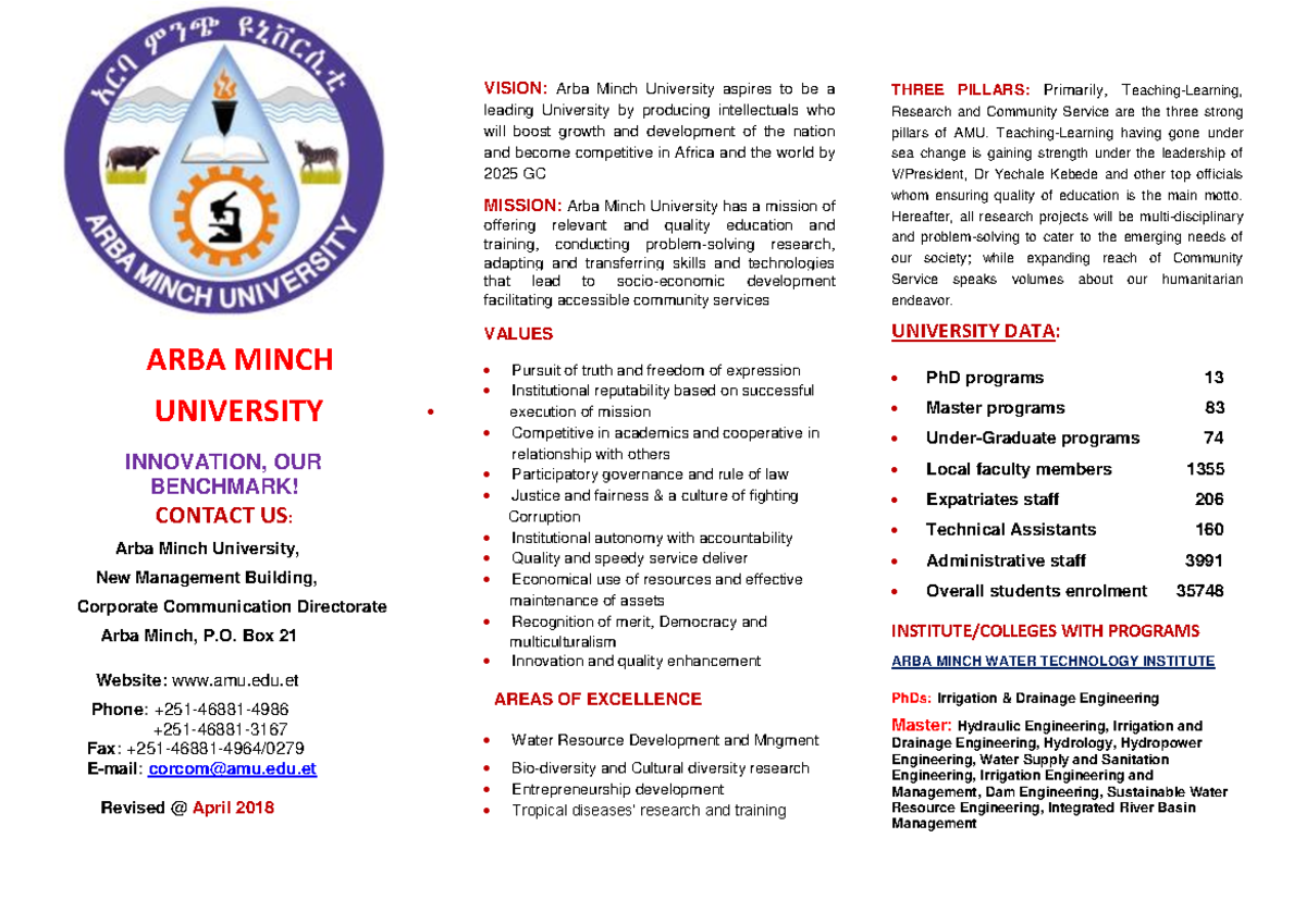 AMU Brochure 2018 sadfasfd VISION Arba Minch University aspires