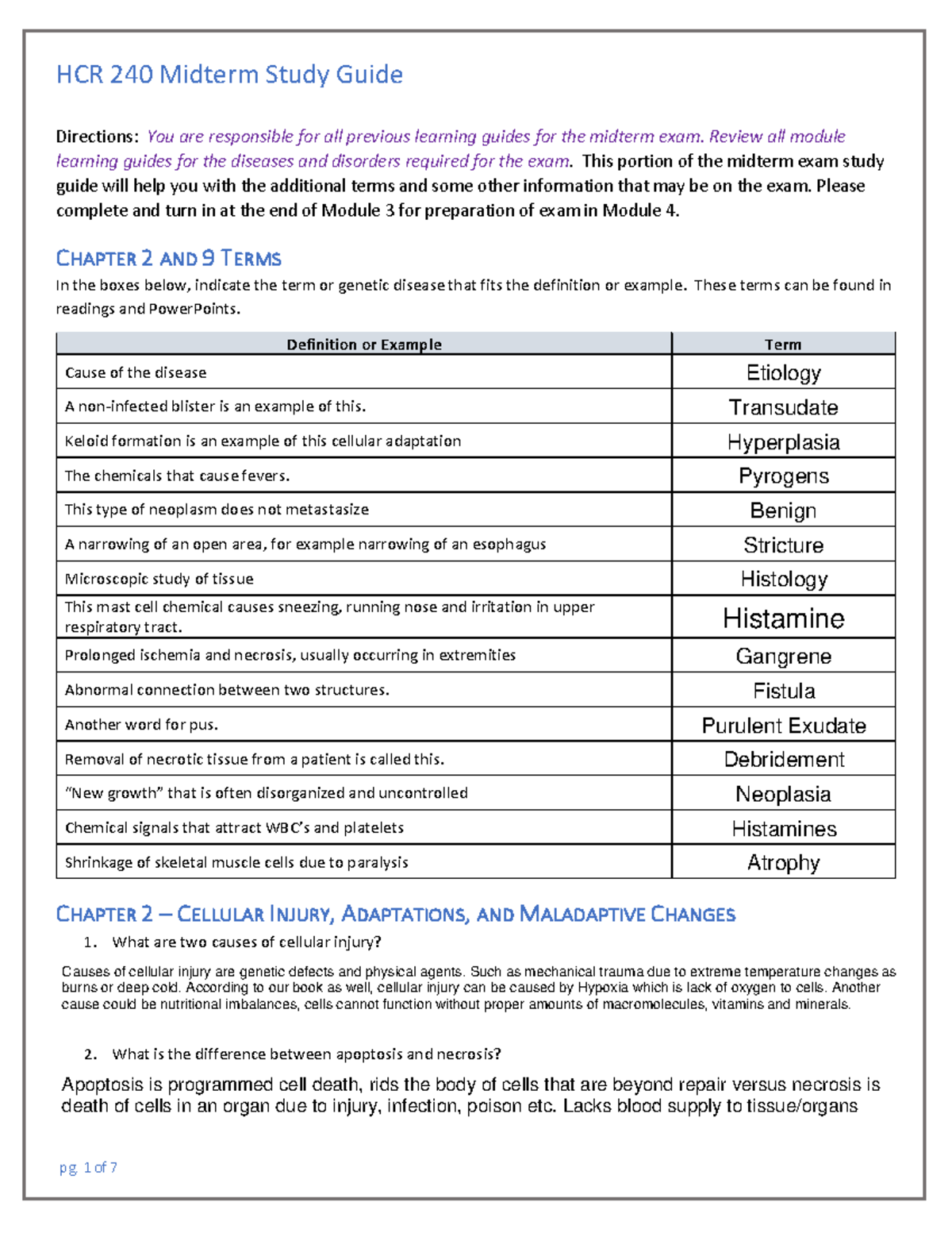 HCR 240 Module 3 Midterm Exam Study Guide - Directions: You Are ...