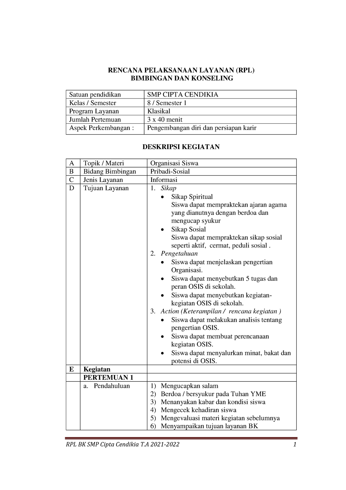 RPP BK - RPBK - RENCANA PELAKSANAAN LAYANAN (RPL) BIMBINGAN DAN ...