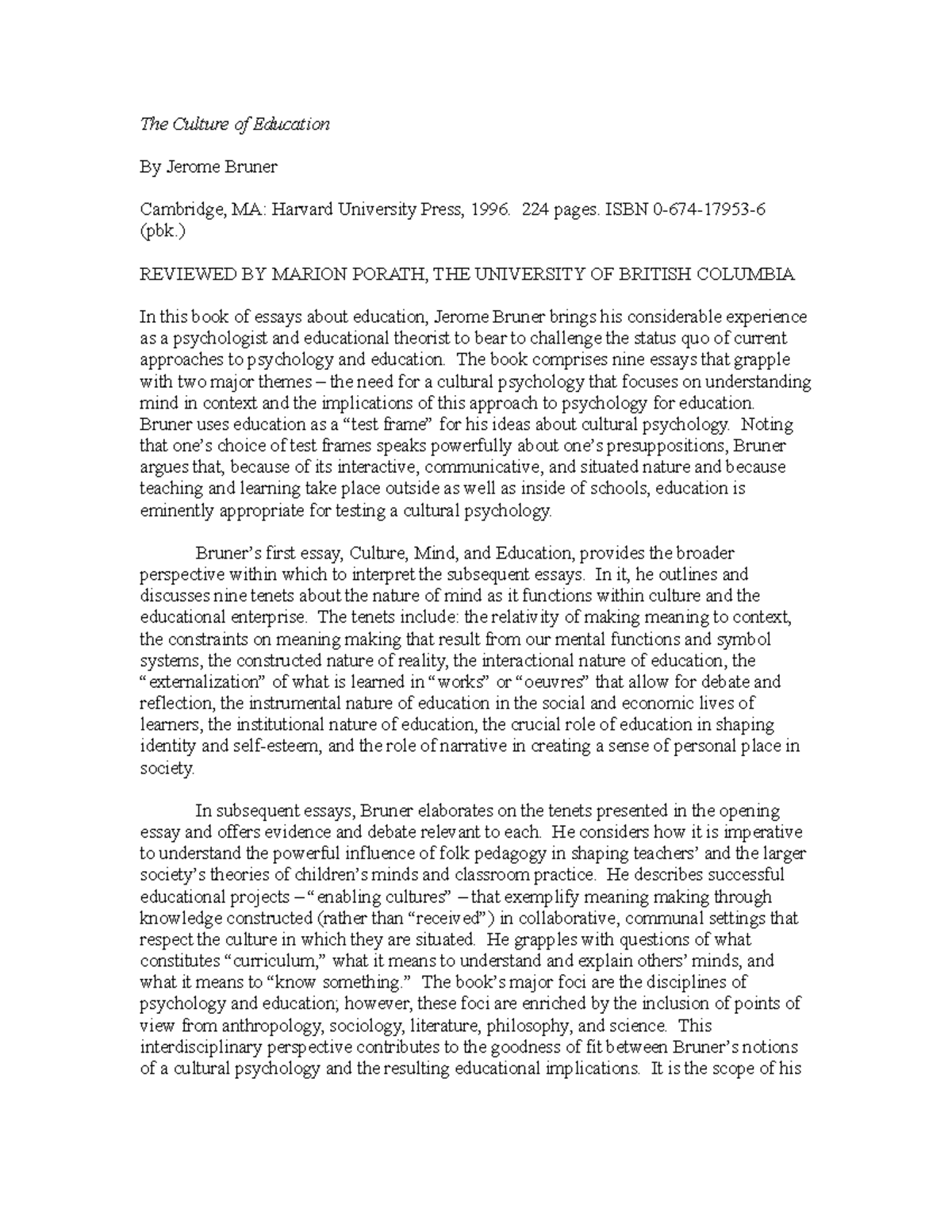 The Cultureof Education CJEbookreview - The Culture of Education By ...