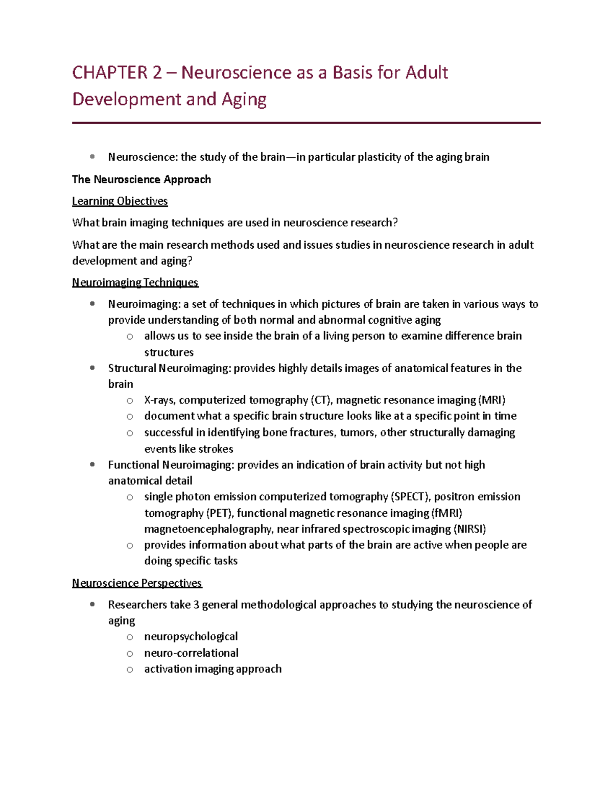 Chapter 2 - Notes - CHAPTER 2 – Neuroscience as a Basis for Adult ...