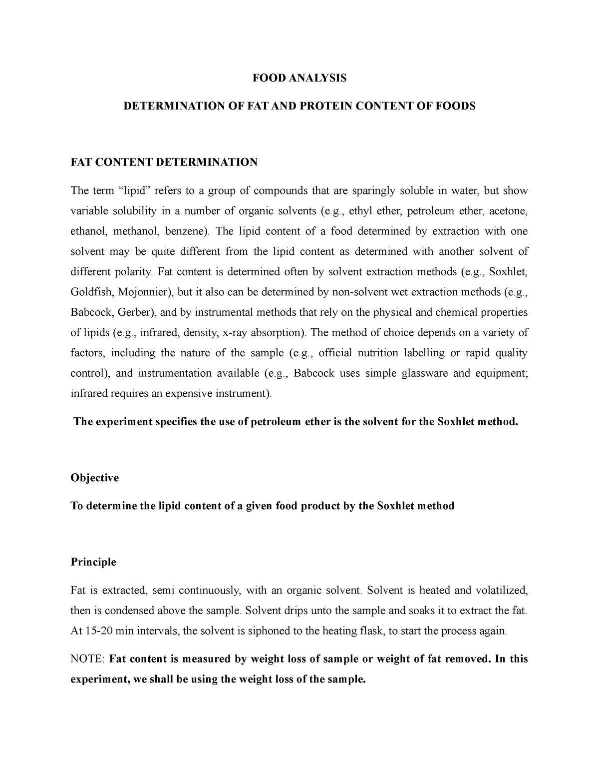 determination-of-fat-and-protein-content-of-foods-food-analysis