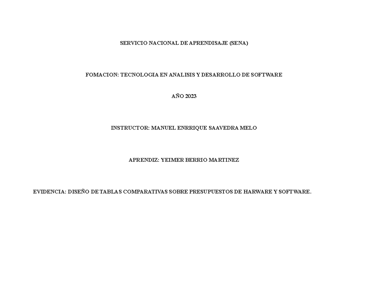 Dise O De Tablas Comparativas Servicio Nacional De Aprendisaje Sena
