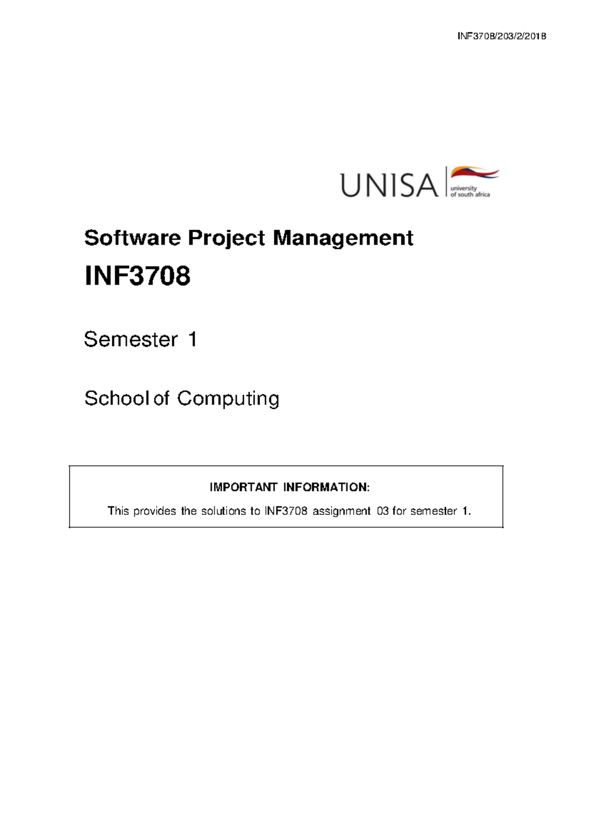 INF3708 Assignment 03 MEMO 2018 S1 - INF3708/203/2/ Software Project ...