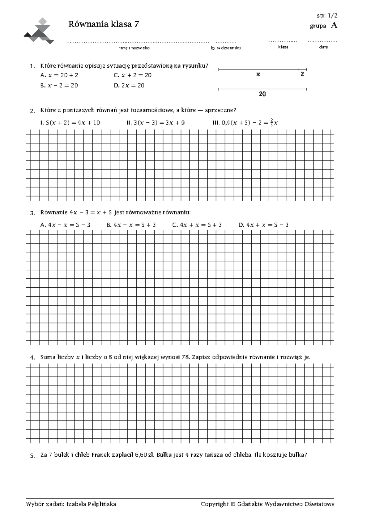 Równania Sprawdzian Klasa 7 Online