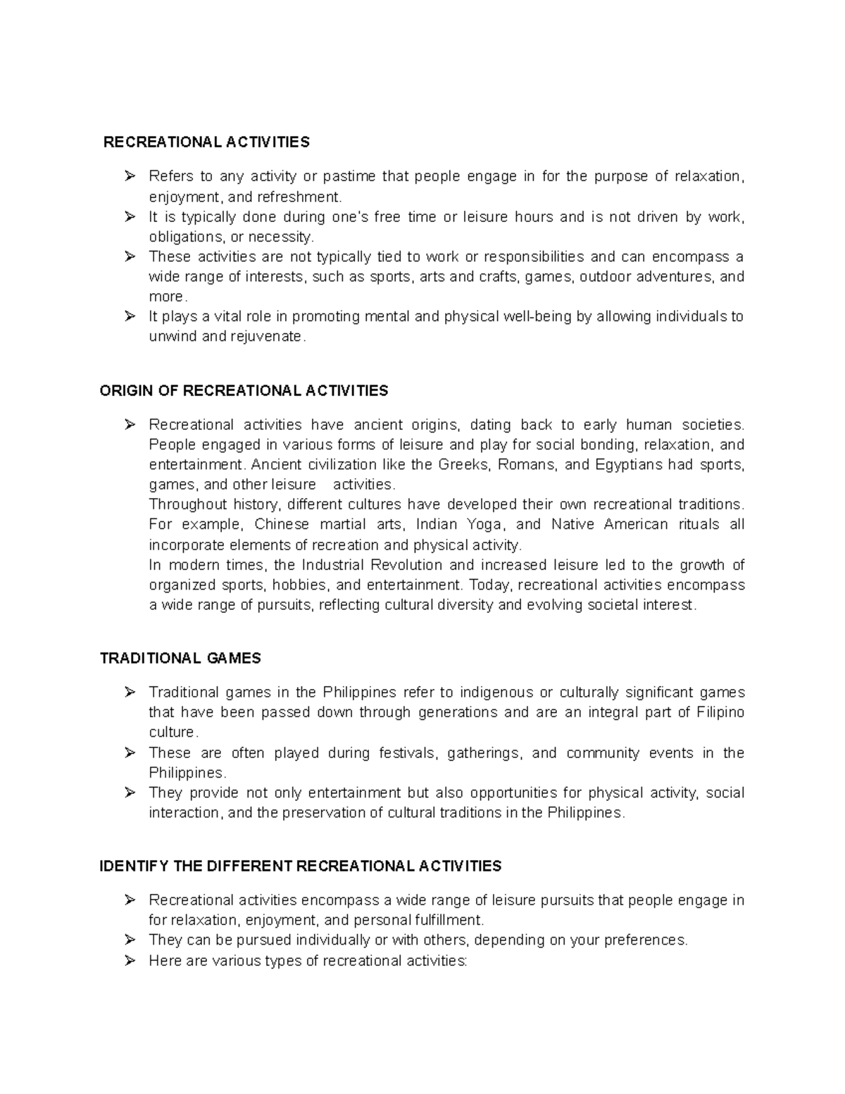 Recreational Activities RECREATIONAL ACTIVITIES Refers to any